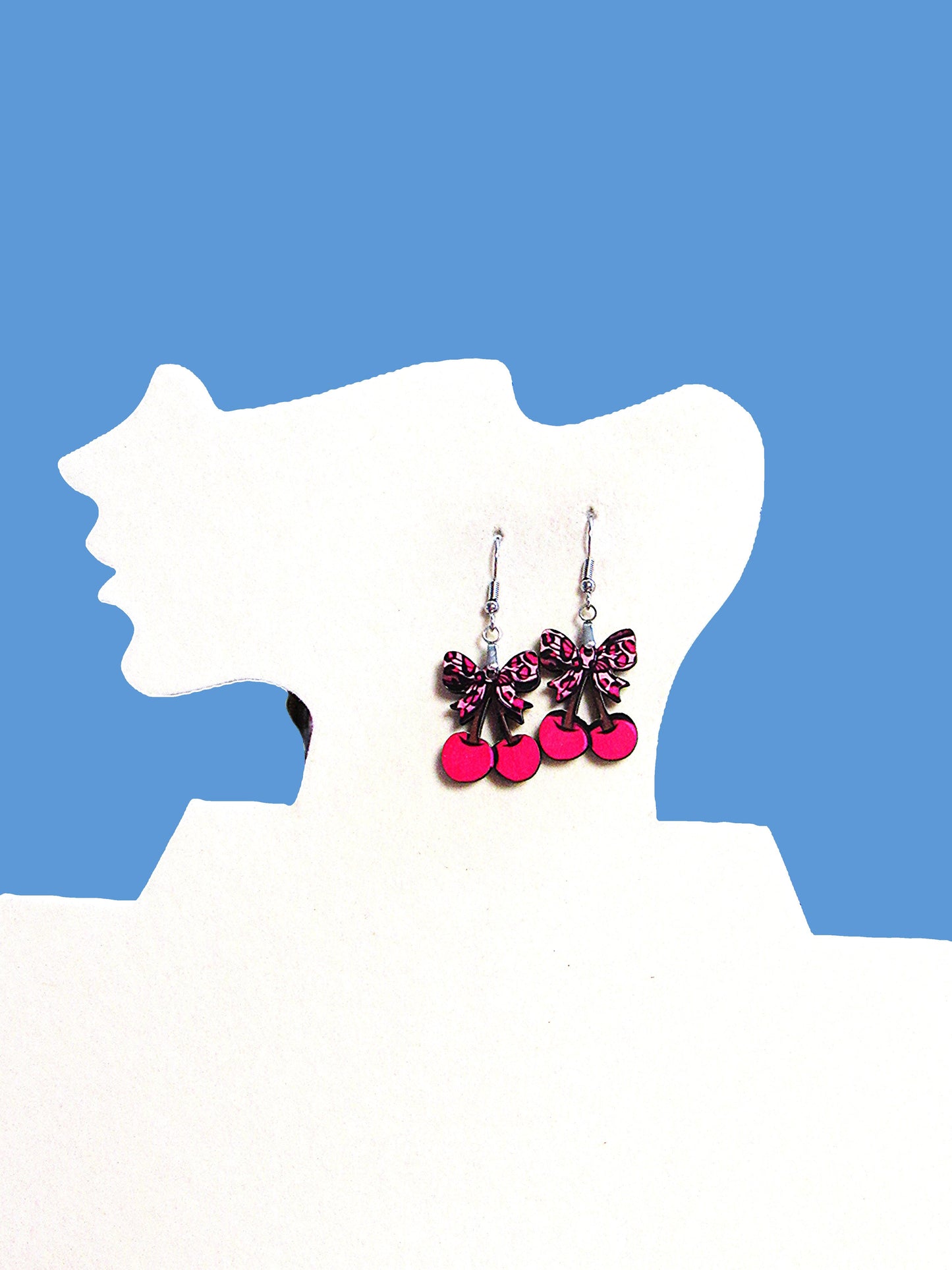 Cherries with Bow Shaped Sublimated Earrings 1 inch