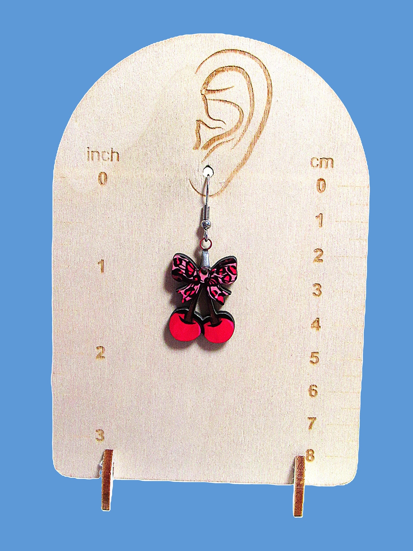 Cherries with Bow Shaped Sublimated Earrings 1 inch