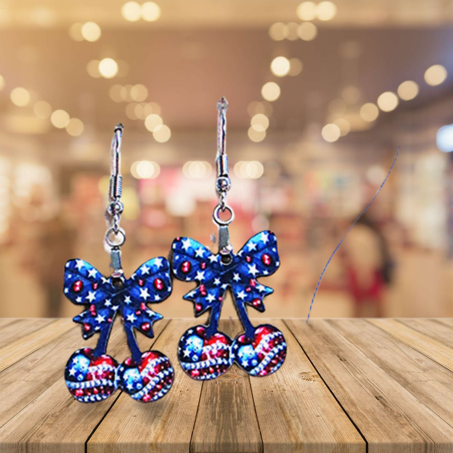 Cherries with Bow Shaped Sublimated Earrings 1 inch