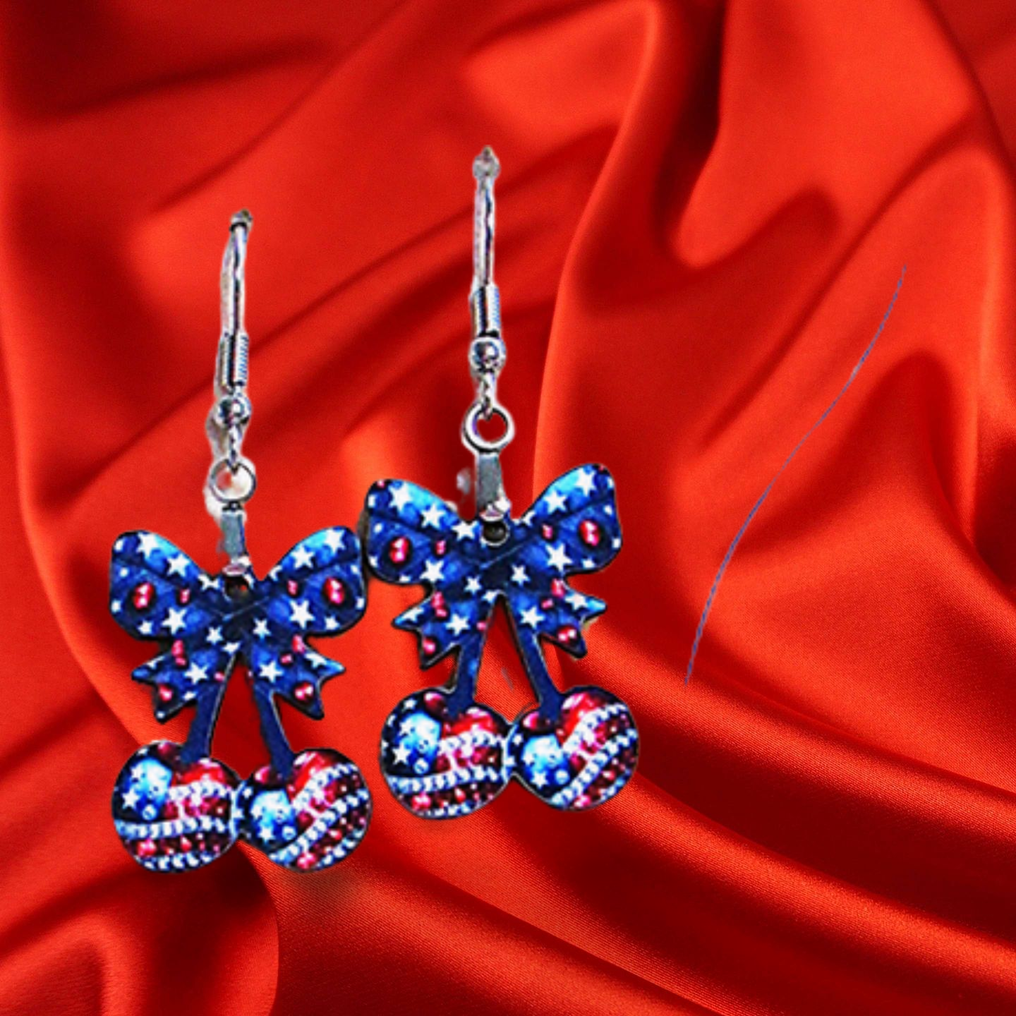 Cherries with Bow Shaped Sublimated Earrings 1 inch