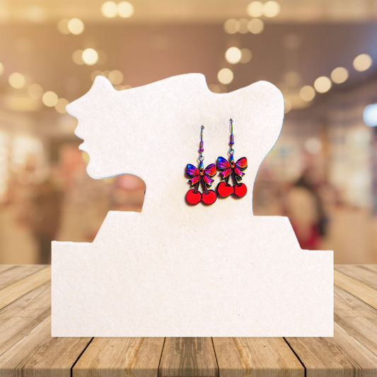 Cherries with Bow Shaped Sublimated Earrings