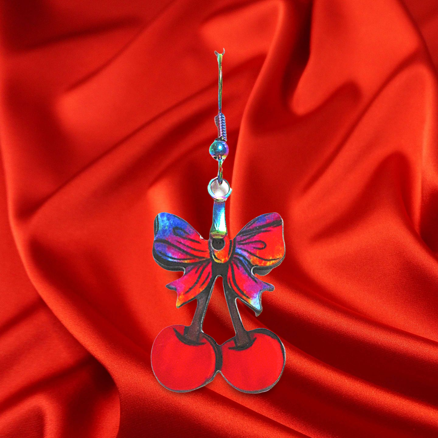 Cherries with Bow Shaped Sublimated Earrings
