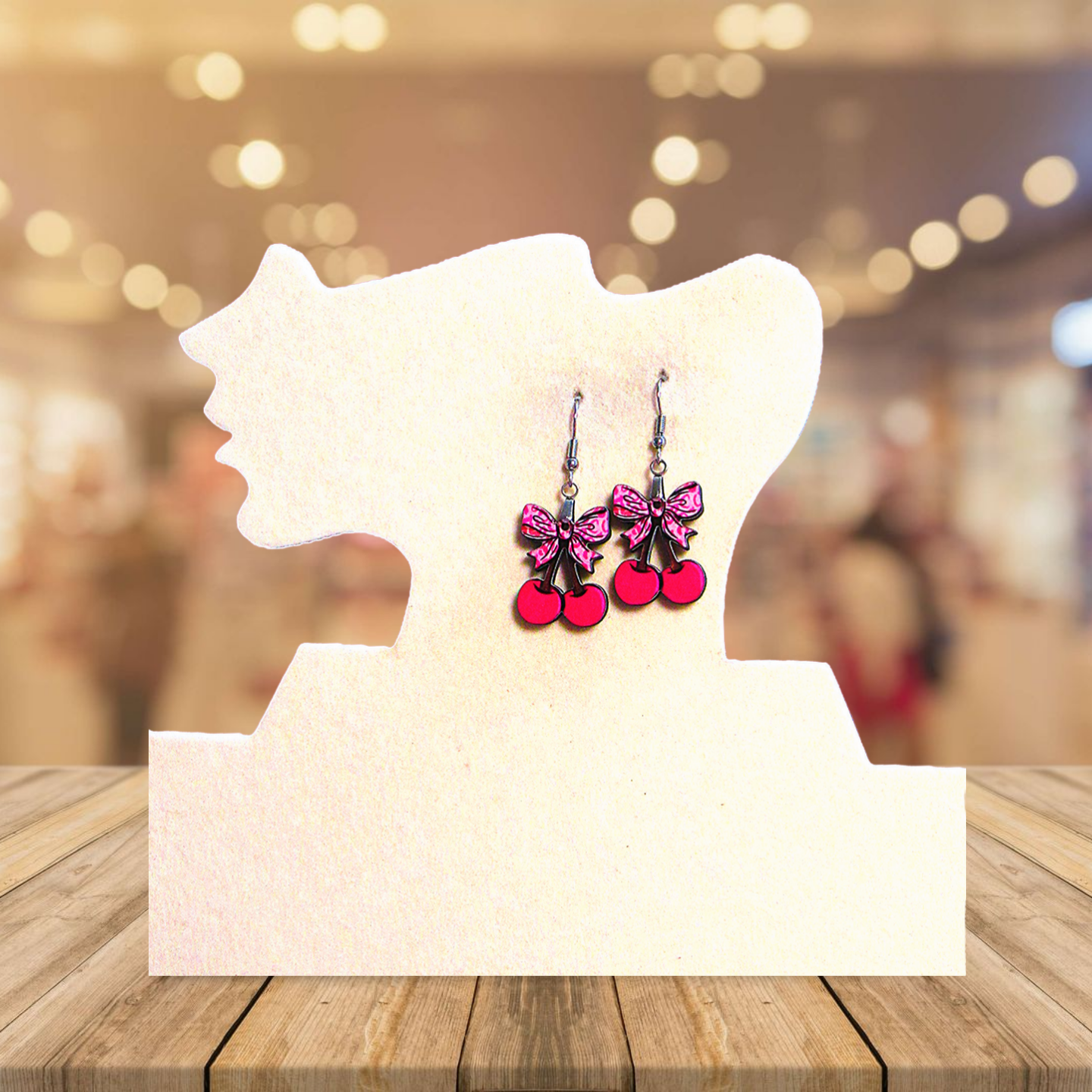 Cherries with Bow Shaped Sublimated Earrings 1 inch