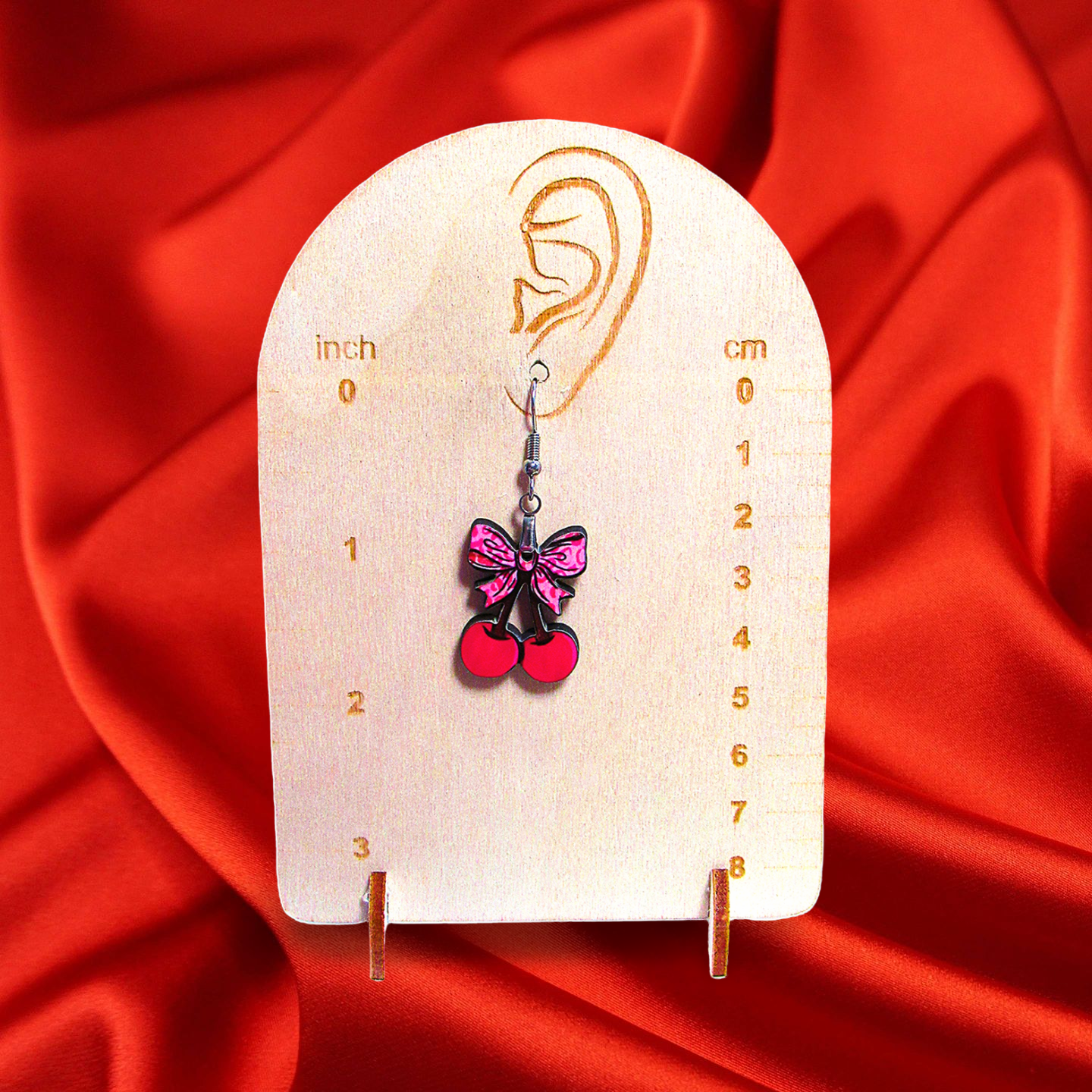Cherries with Bow Shaped Sublimated Earrings 1 inch