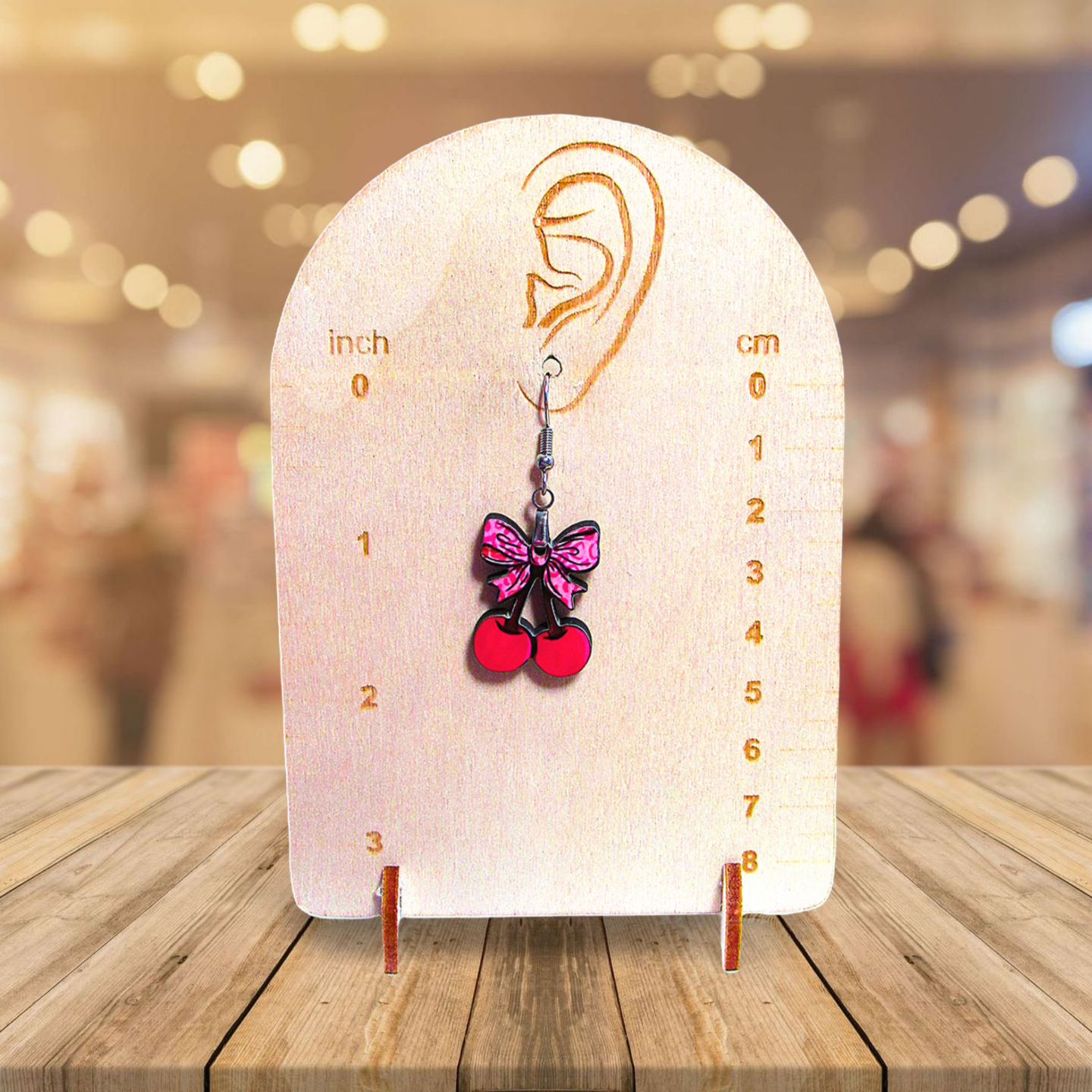 Cherries with Bow Shaped Sublimated Earrings 1 inch