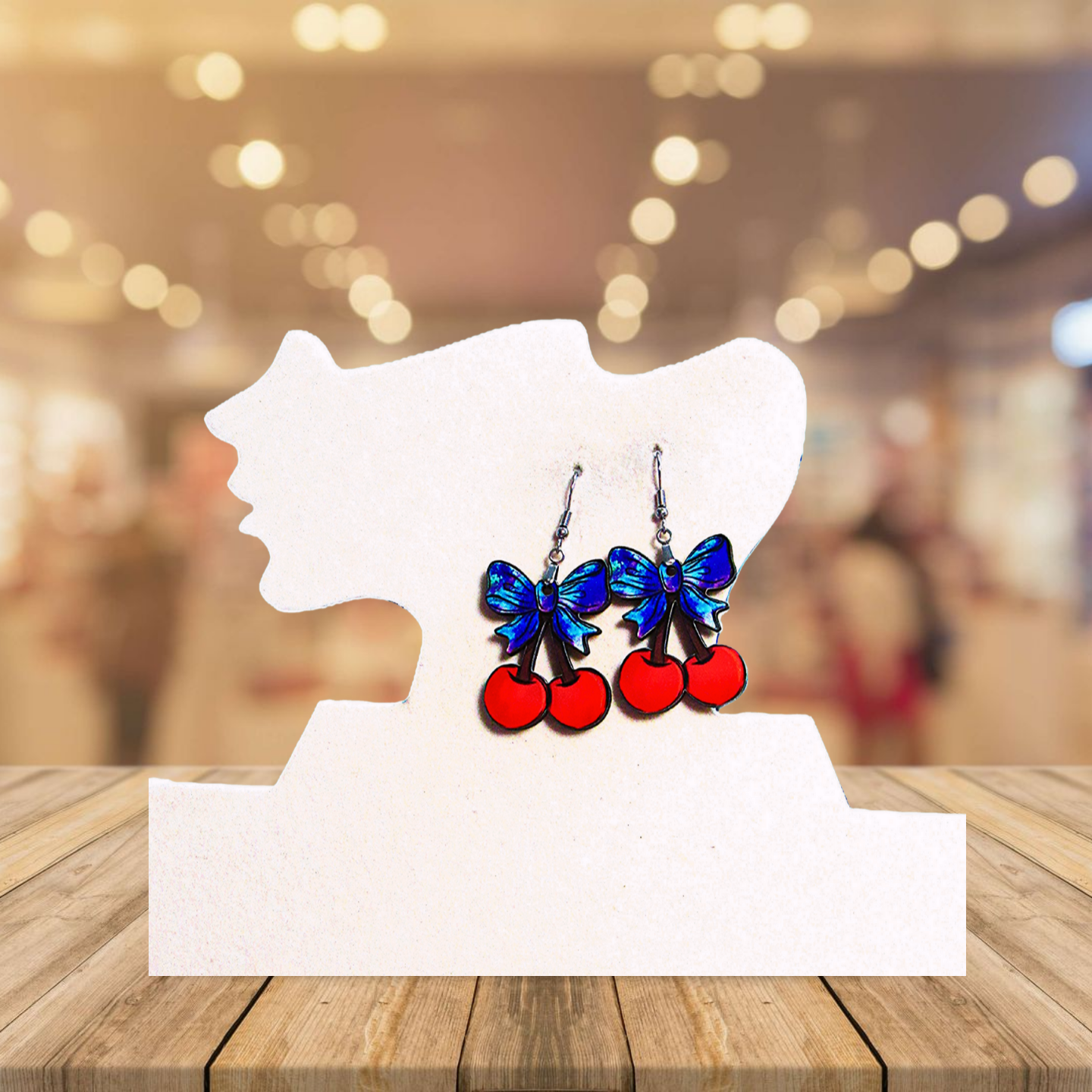 Cherries with Bow Shaped Sublimated Earrings 1.5 inch