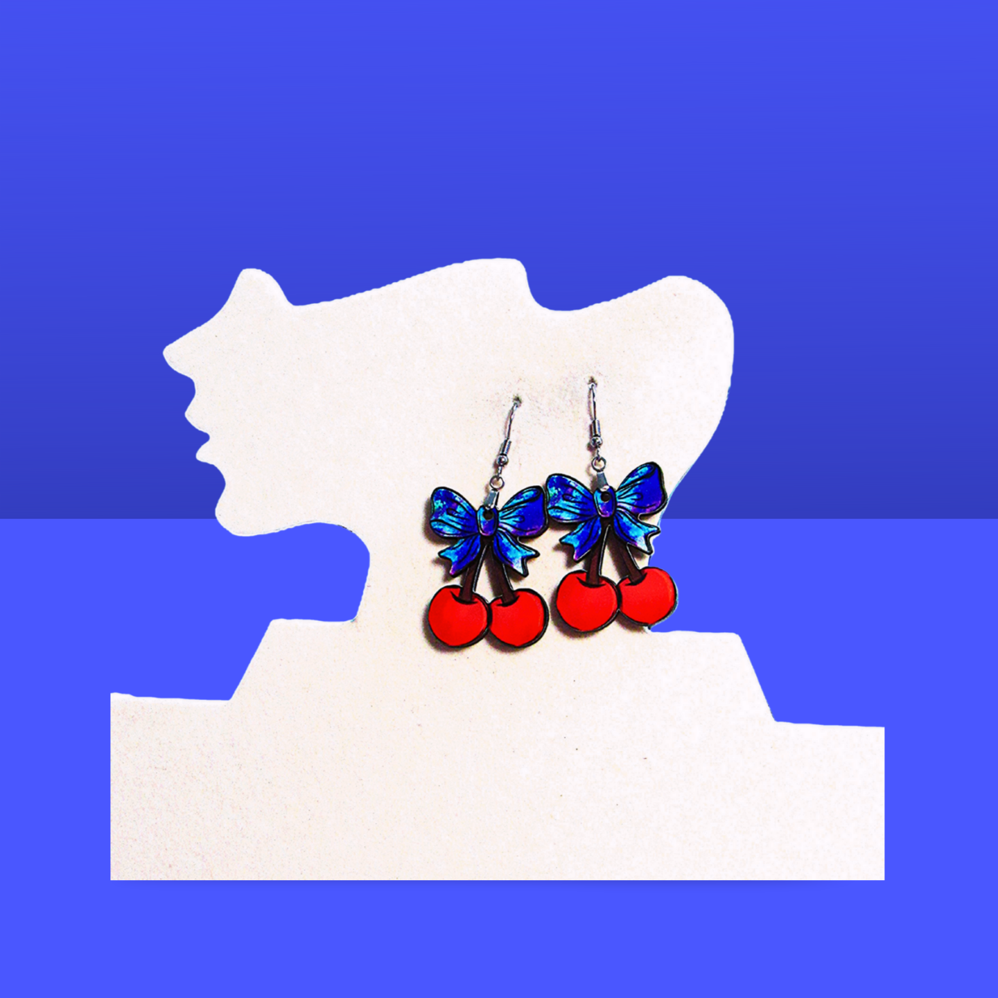 Cherries with Bow Shaped Sublimated Earrings 1.5 inch