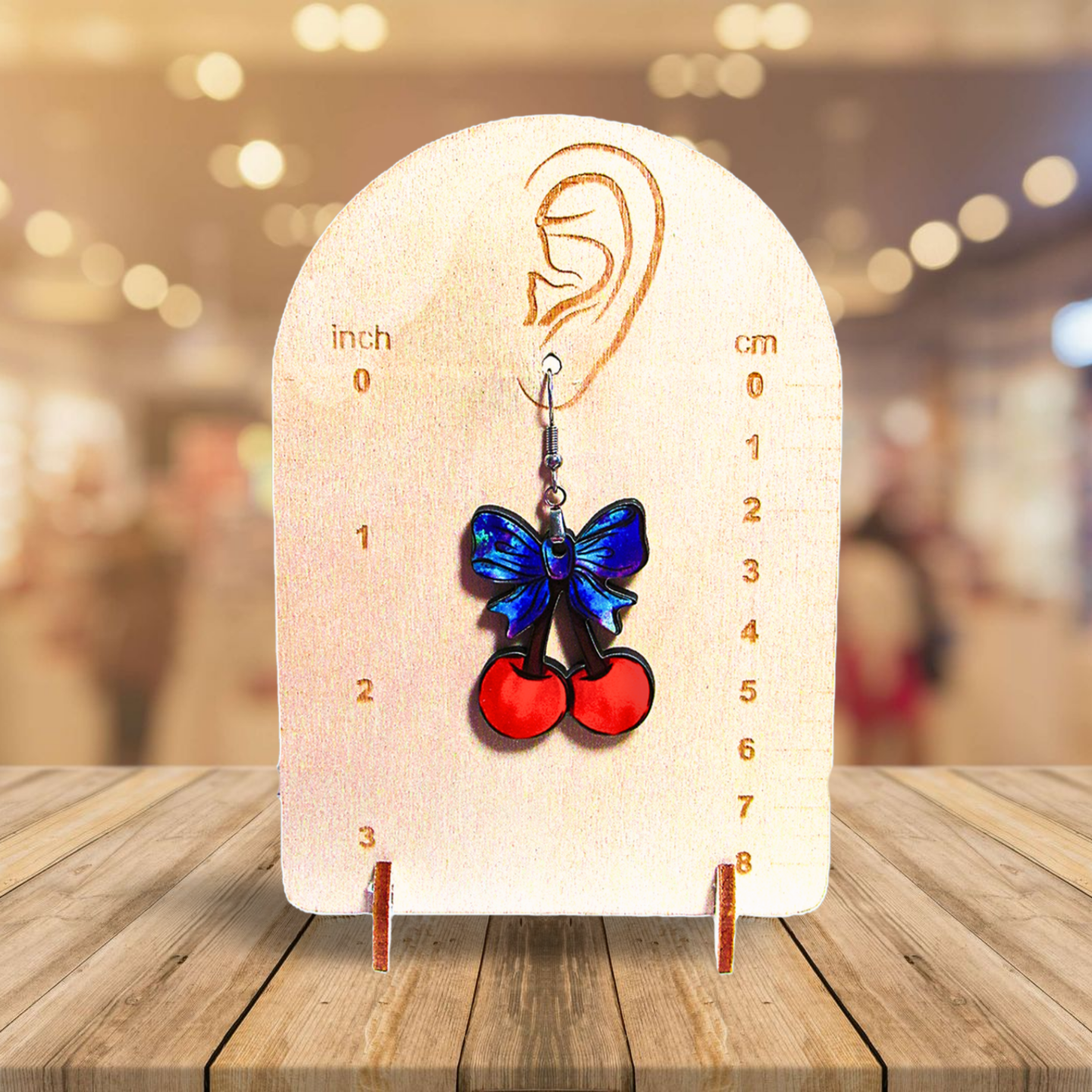 Cherries with Bow Shaped Sublimated Earrings 1.5 inch