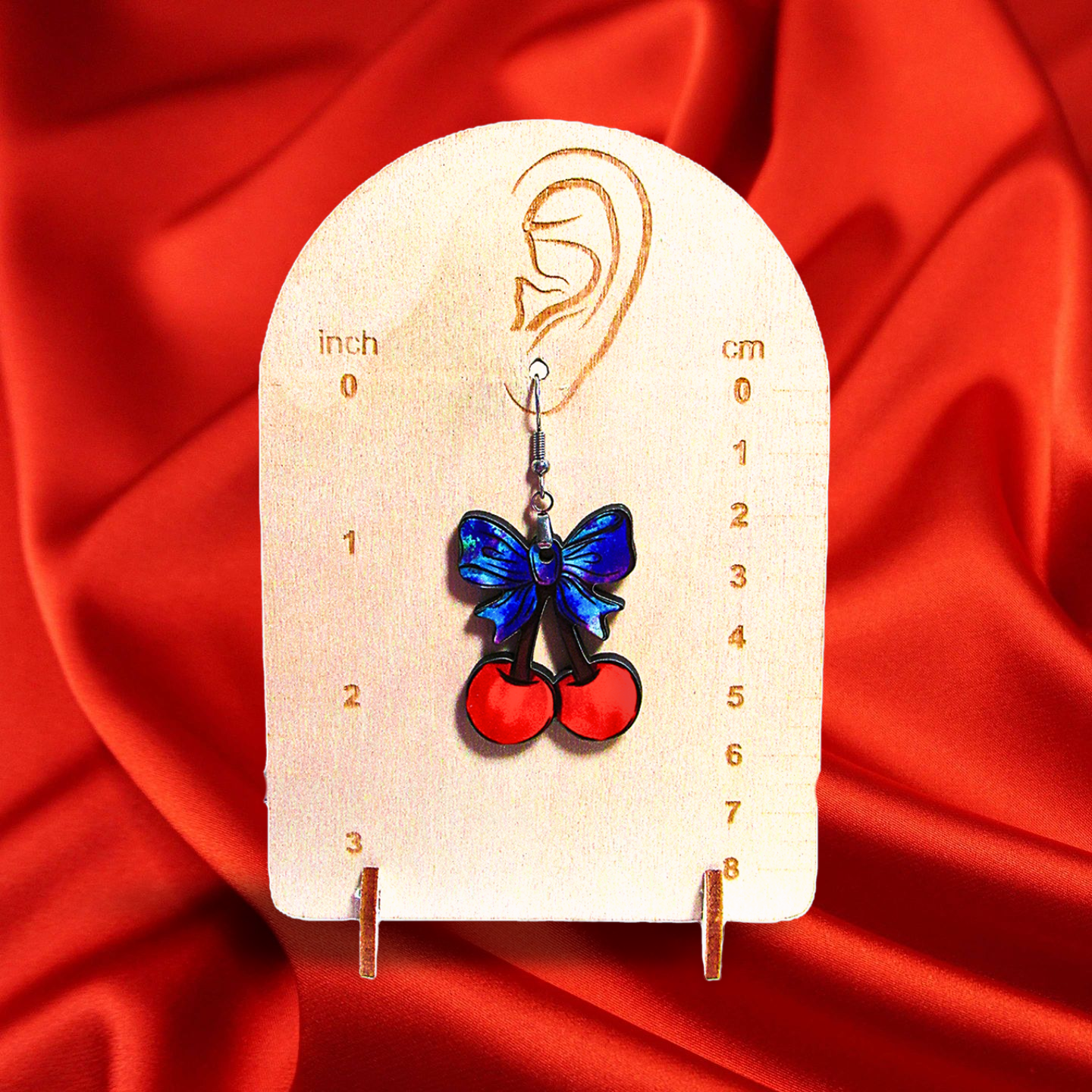 Cherries with Bow Shaped Sublimated Earrings 1.5 inch