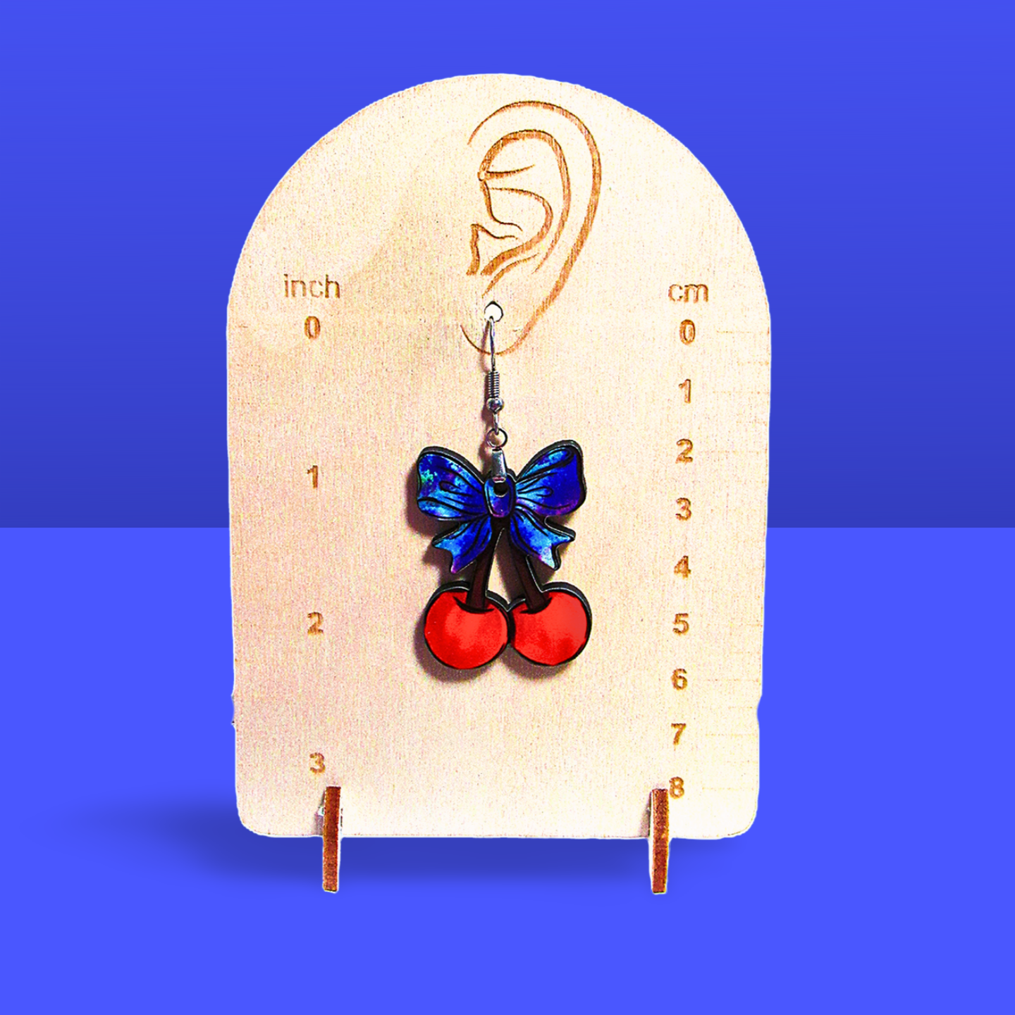 Cherries with Bow Shaped Sublimated Earrings 1.5 inch