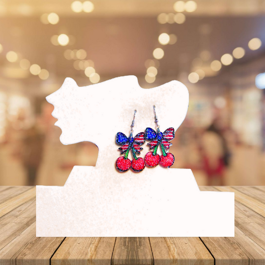 Glitter Acrylic Cherries with Bow Shaped Sublimated Earrings