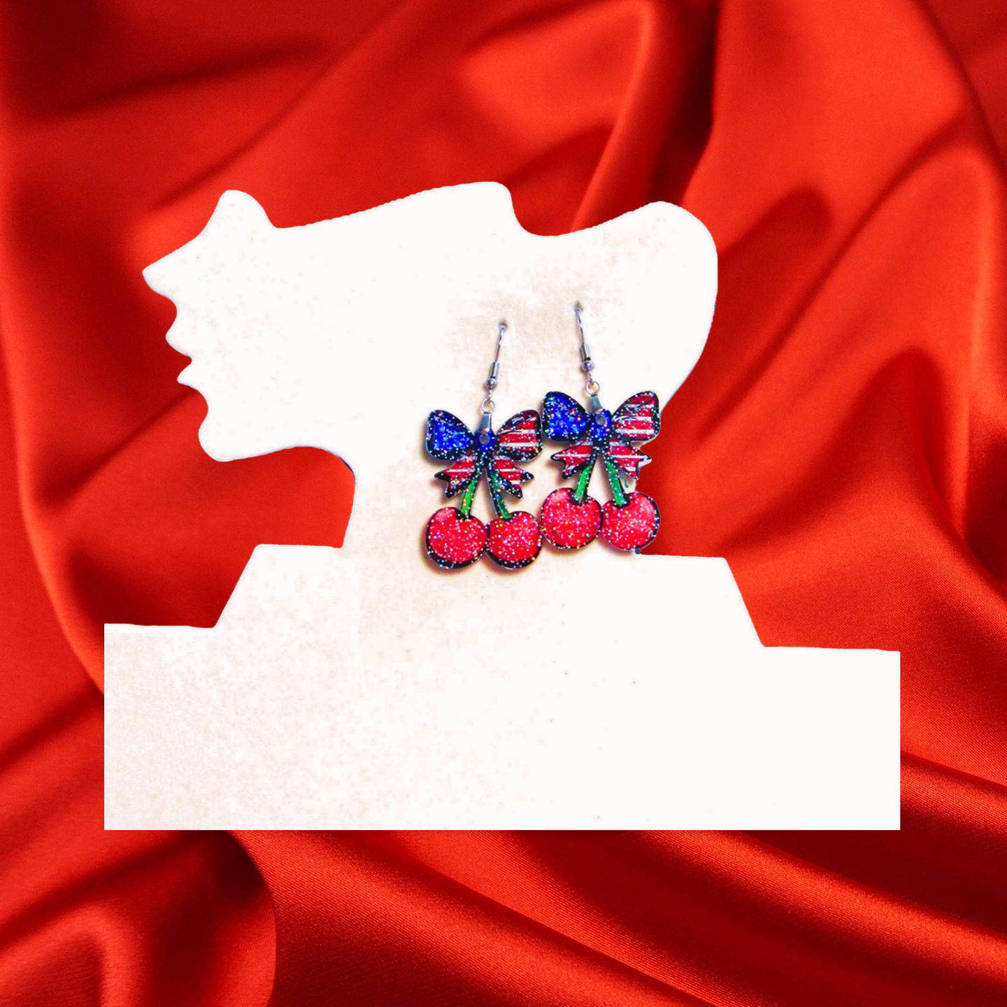 Glitter Acrylic Cherries with Bow Shaped Sublimated Earrings
