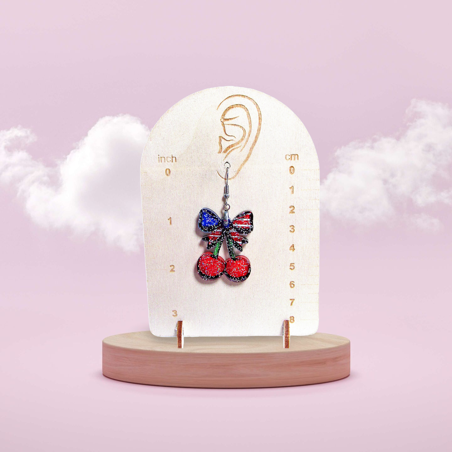 Glitter Acrylic Cherries with Bow Shaped Sublimated Earrings
