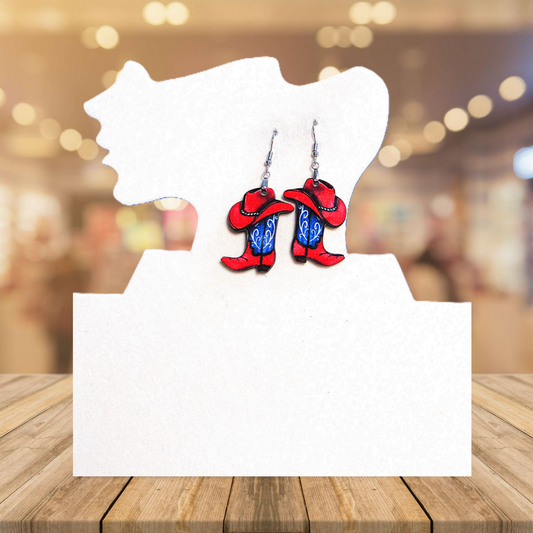 Cowboy Boot with Hat Shaped Sublimated Earrings 1.5 inch