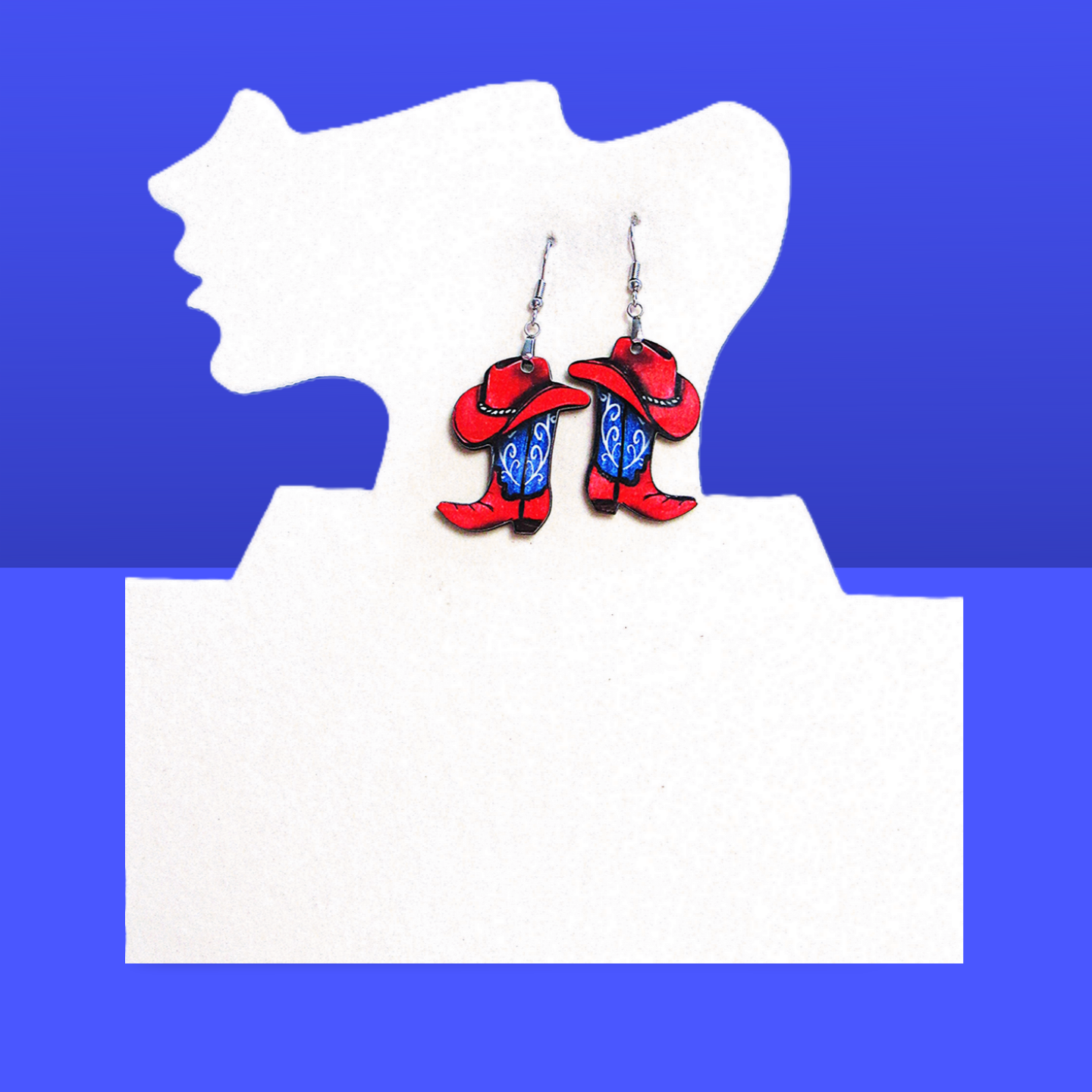 Cowboy Boot with Hat Shaped Sublimated Earrings 1.5 inch