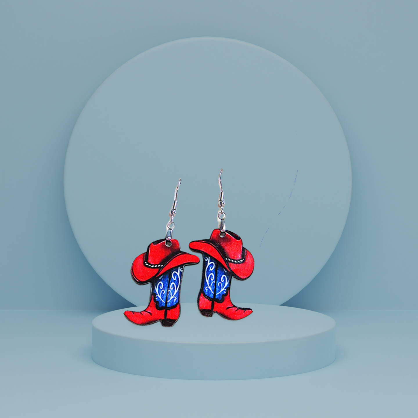 Cowboy Boot with Hat Shaped Sublimated Earrings 1.5 inch