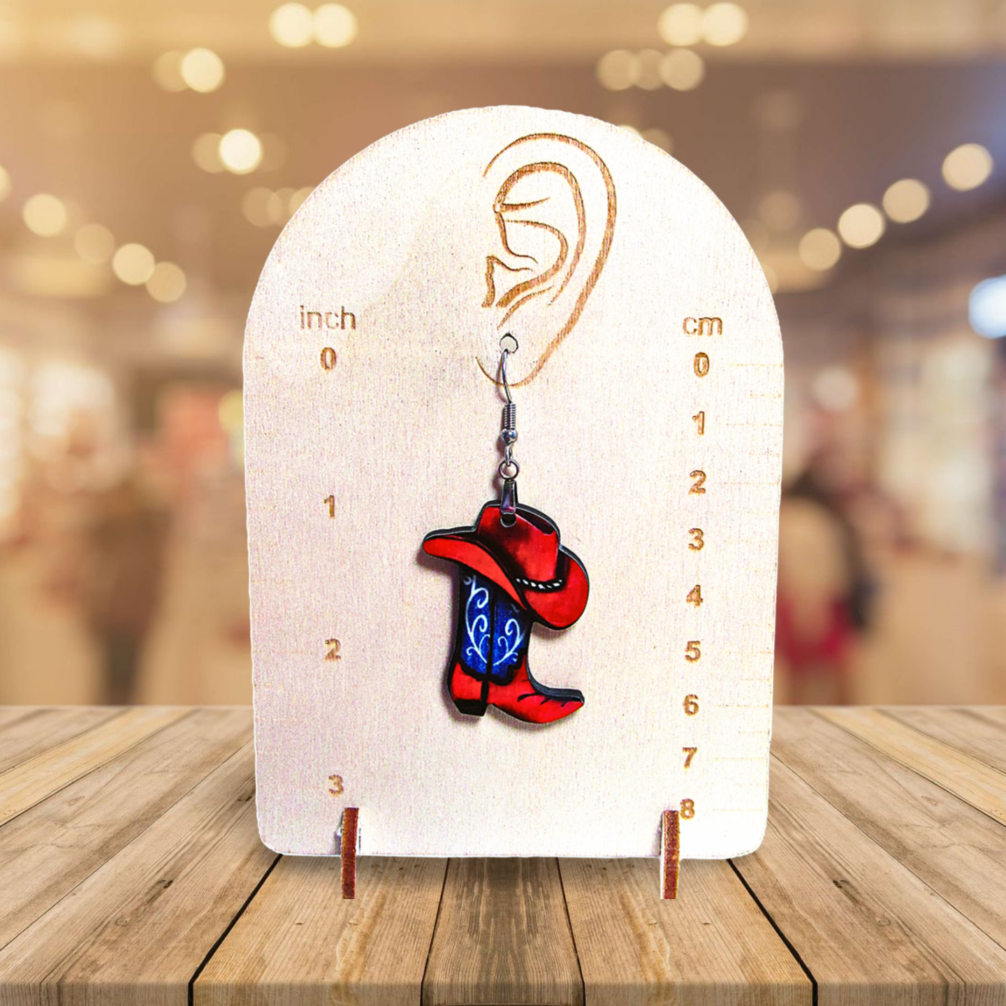 Cowboy Boot with Hat Shaped Sublimated Earrings 1.5 inch