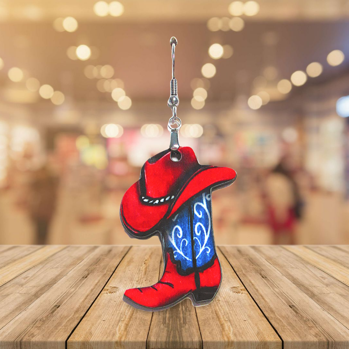 Cowboy Boot with Hat Shaped Sublimated Earrings 1.5 inch