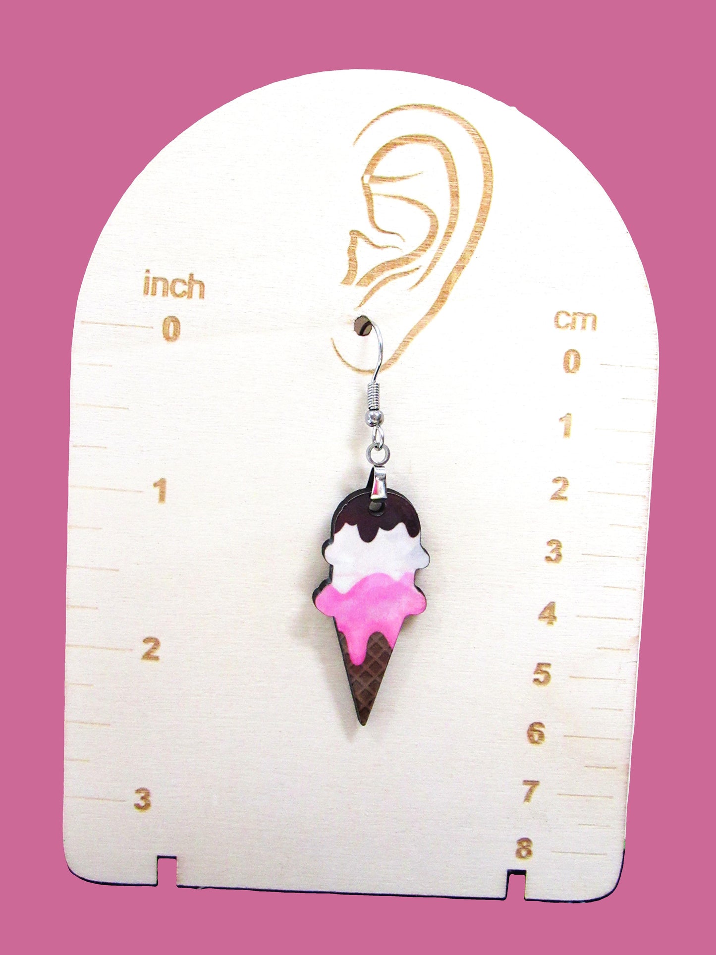 Ice Cream Cone Shaped Sublimated  Earrings