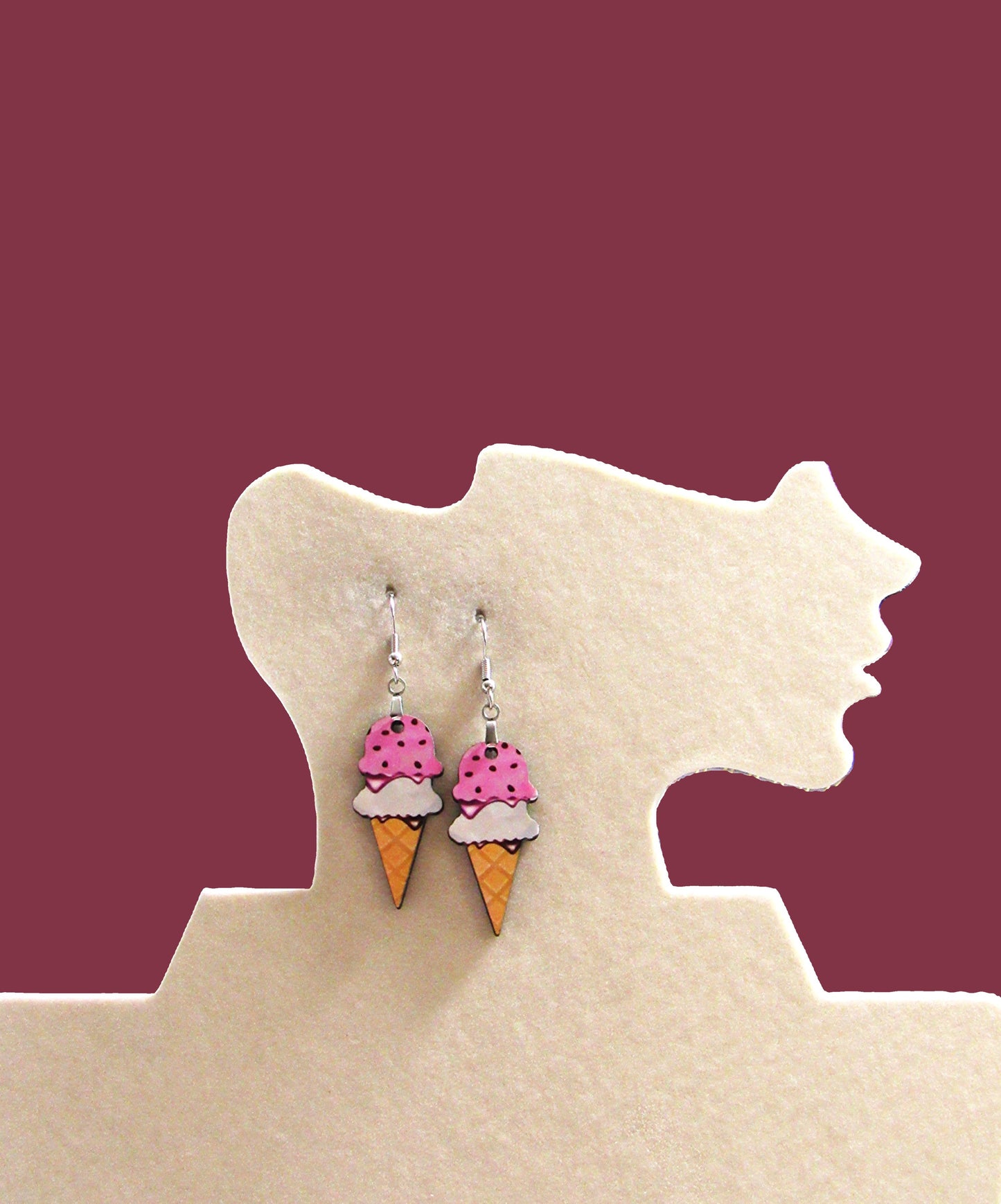 Ice Cream Cone Shaped Sublimated Earrings