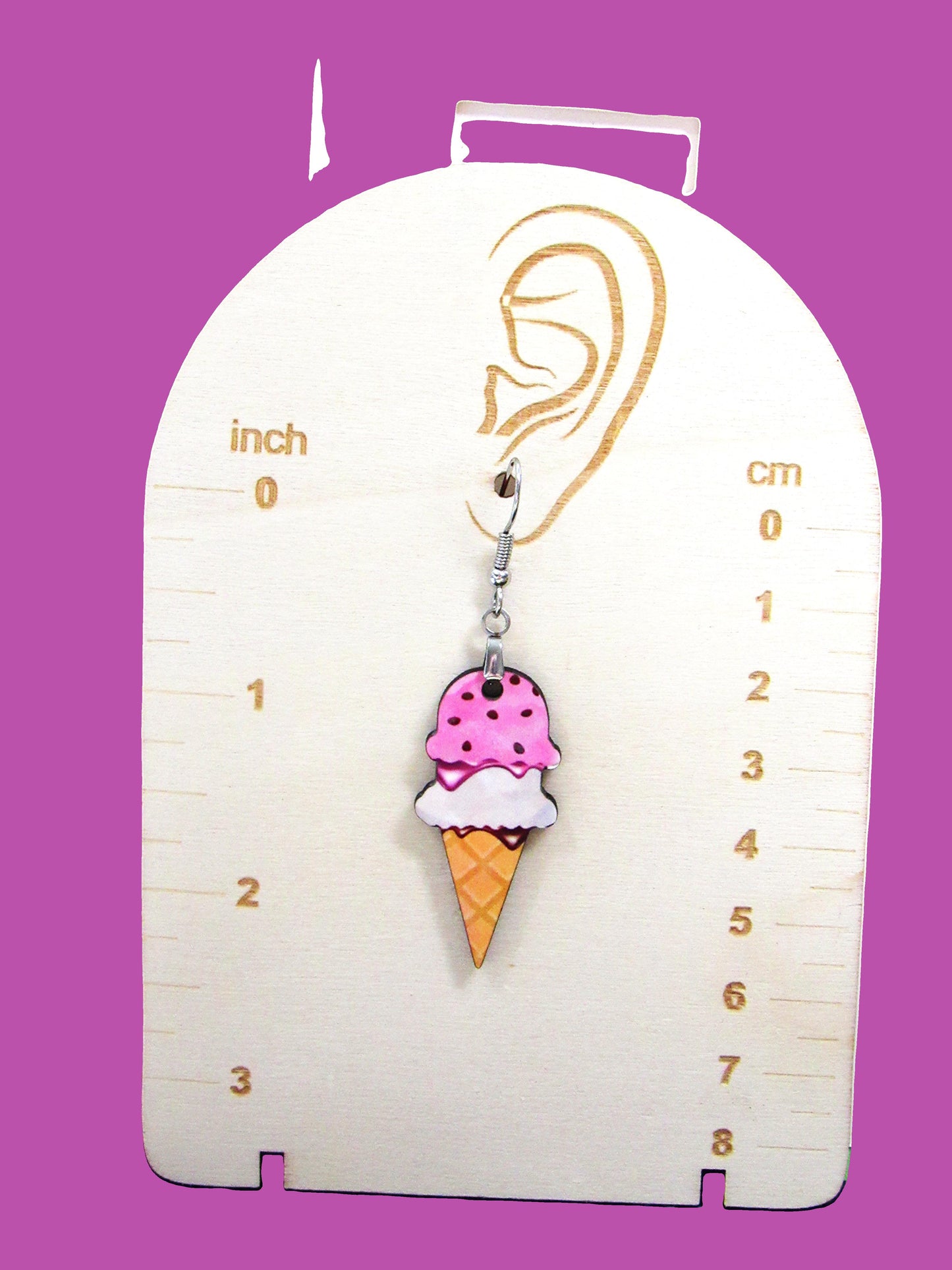 Ice Cream Cone Shaped Sublimated Earrings