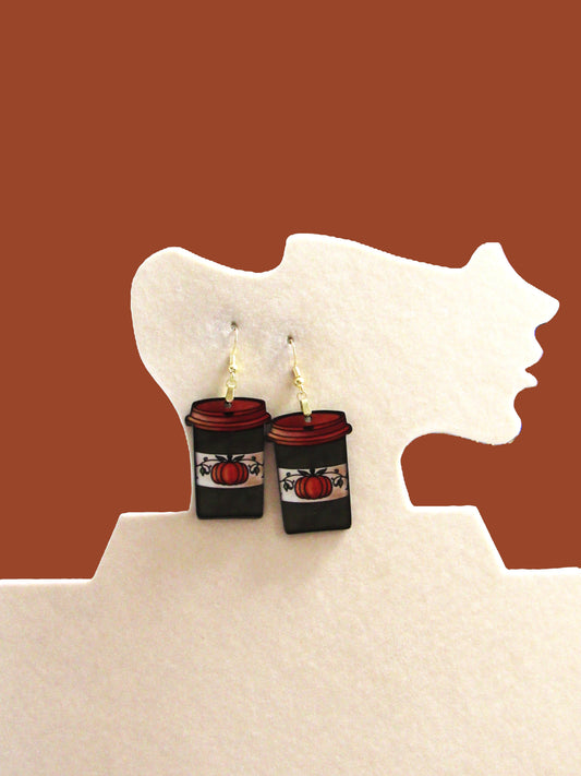 Coffee To GO Cup Shaped Sublimated Earrings