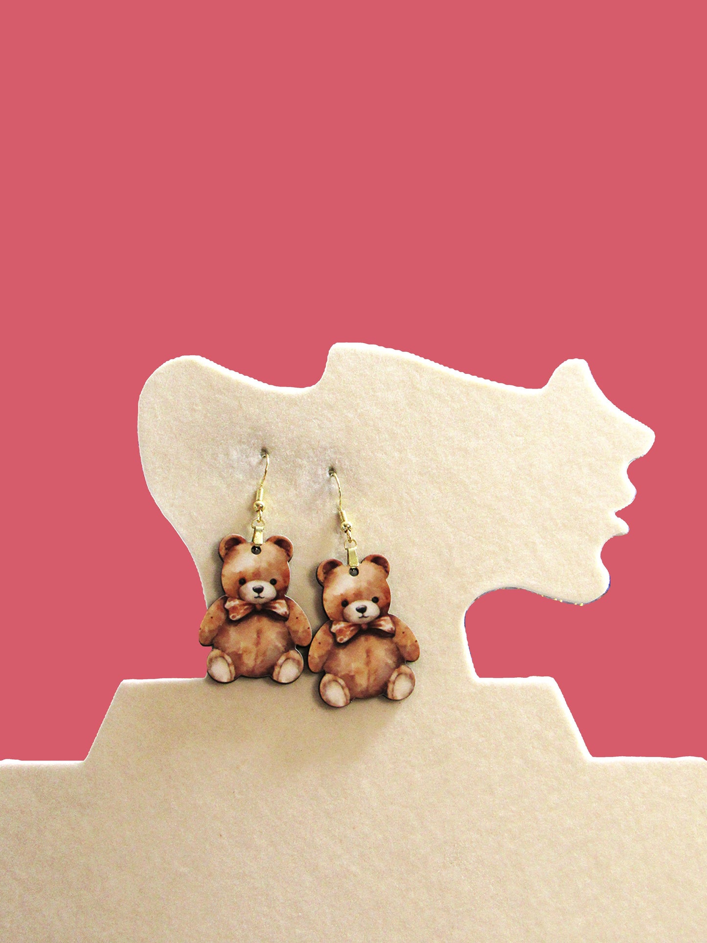 Teddy Bear Shaped Sublimated Earring 1.5 inch
