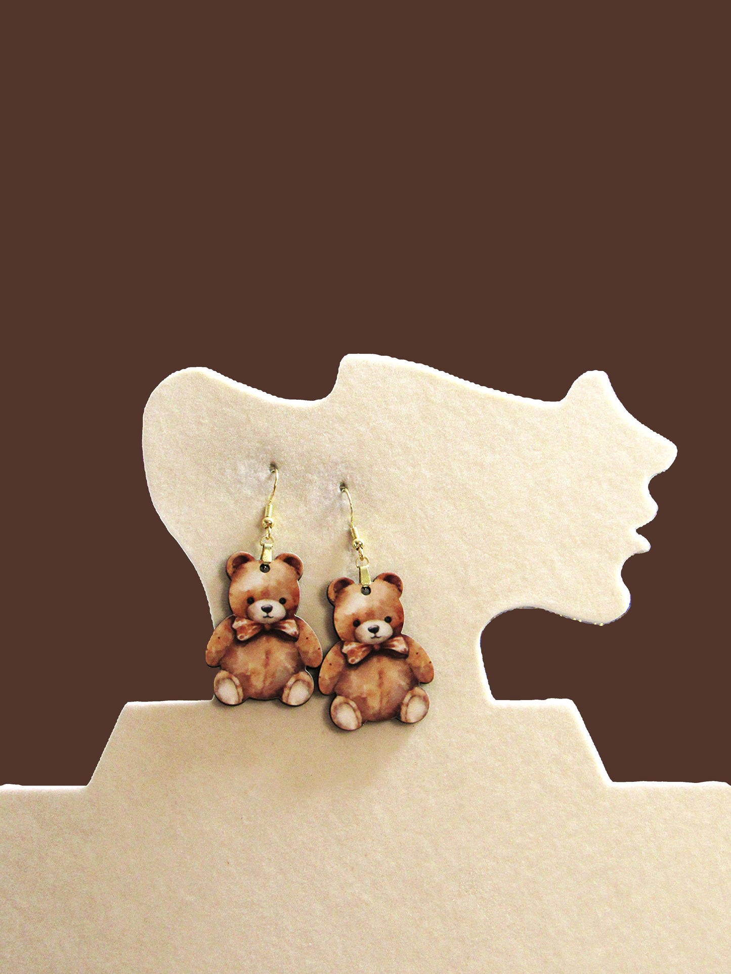 Teddy Bear Shaped Sublimated Earring 1.5 inch