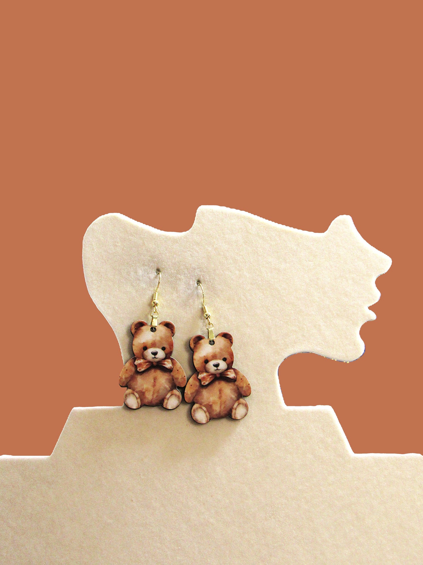 Teddy Bear Shaped Sublimated Earring 1.5 inch