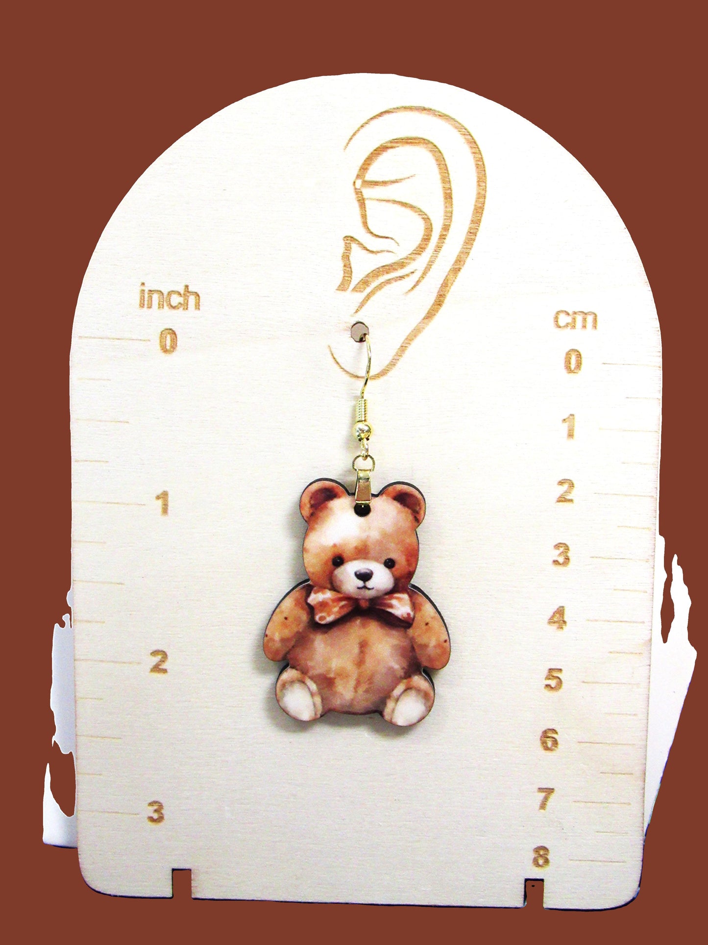 Teddy Bear Shaped Sublimated Earring 1.5 inch