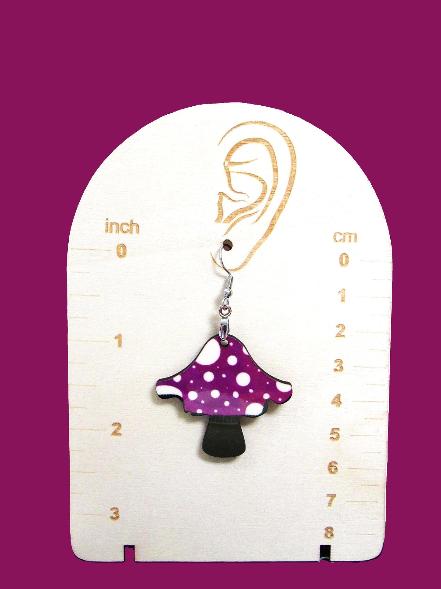 Distressed Mushroom Shaped Sublimated Earring 1.5 inch