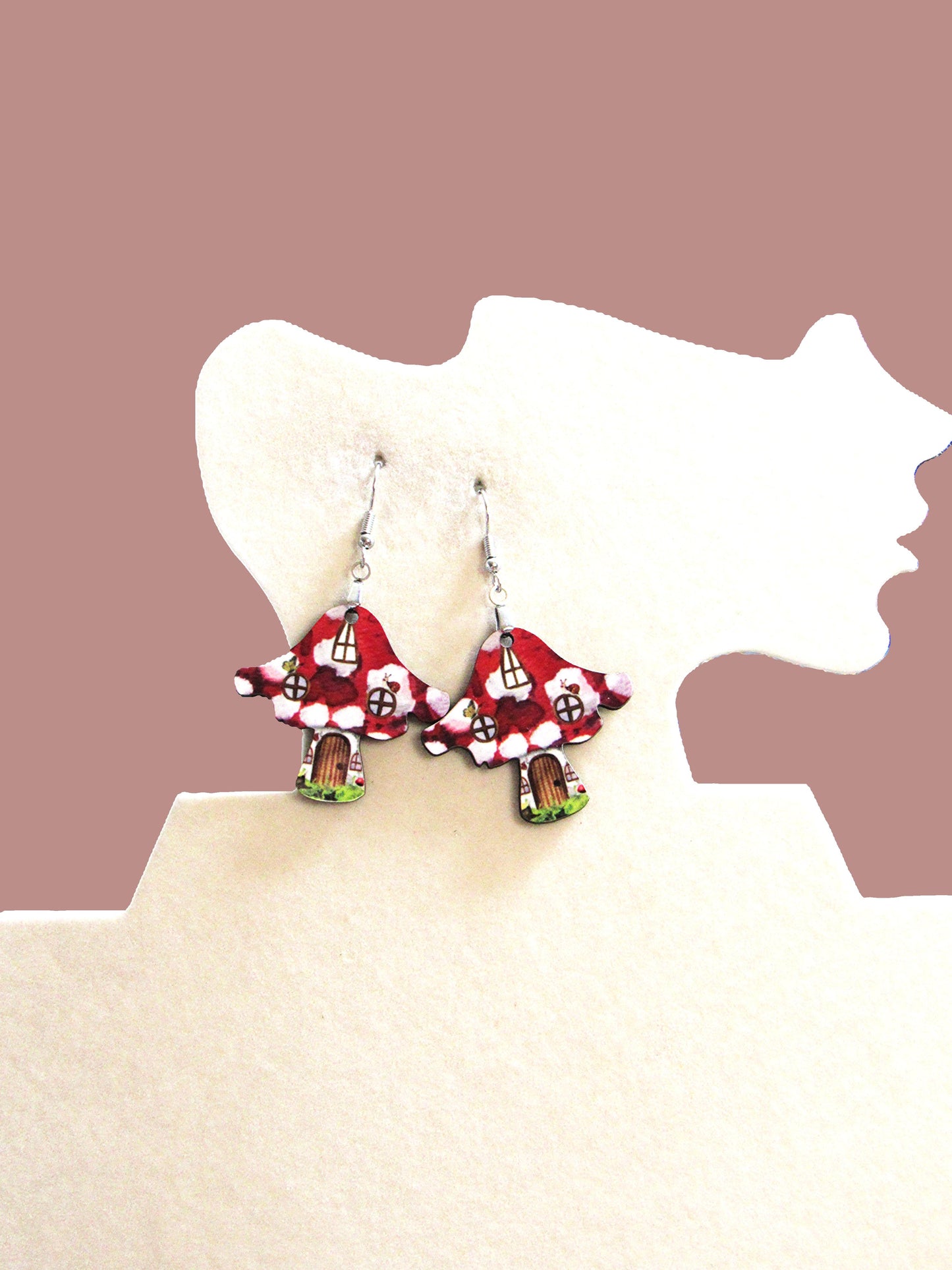 Distressed Mushroom Shaped Sublimated Earring 1.5 inch