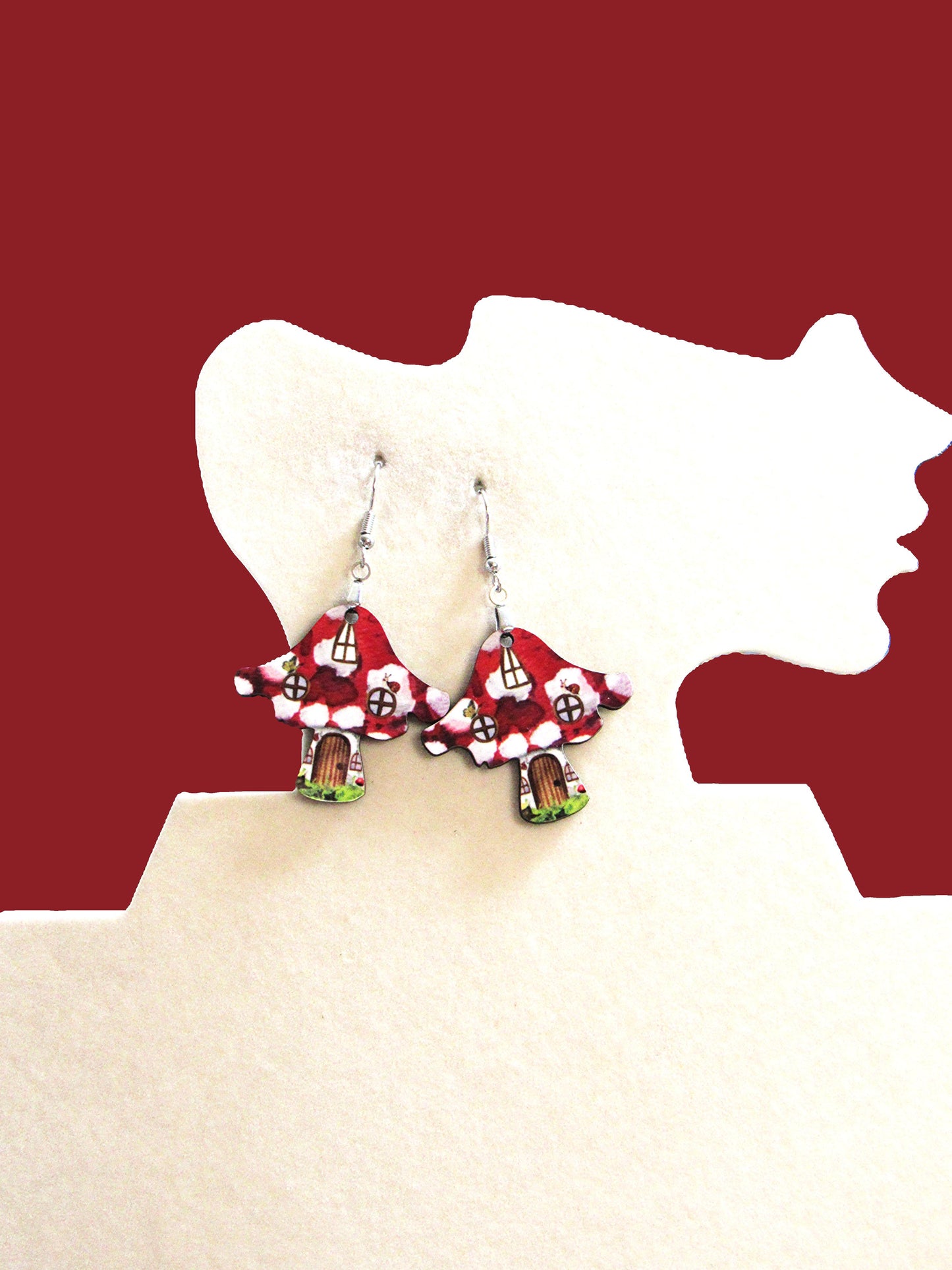 Distressed Mushroom Shaped Sublimated Earring 1.5 inch