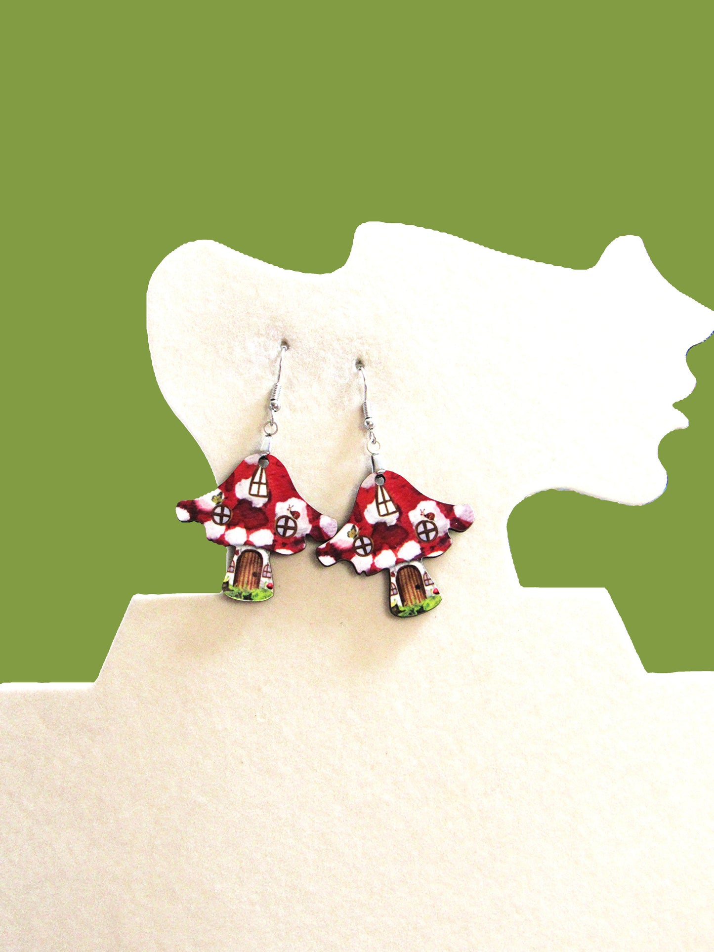 Distressed Mushroom Shaped Sublimated Earring 1.5 inch