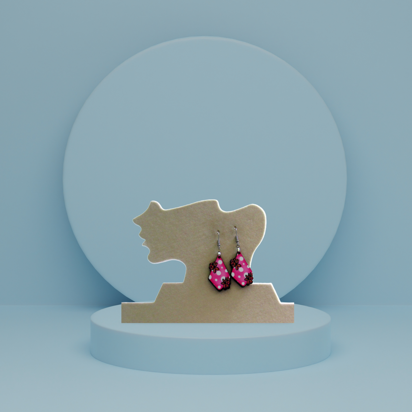 MDF-Polka Dots Fancy Flower Shaped Sublimated Earrings 1.5 inch