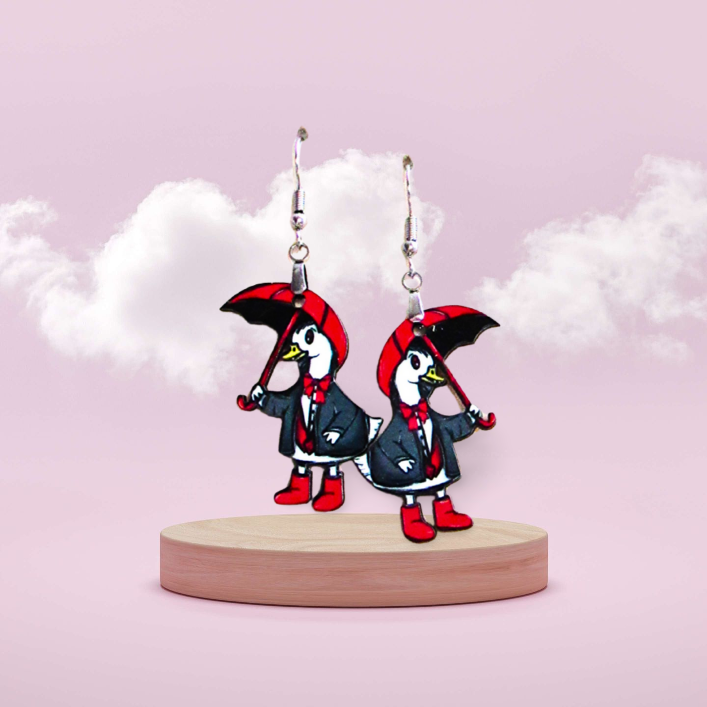 Goose with Umbrella Shaped Sublimated Earrings