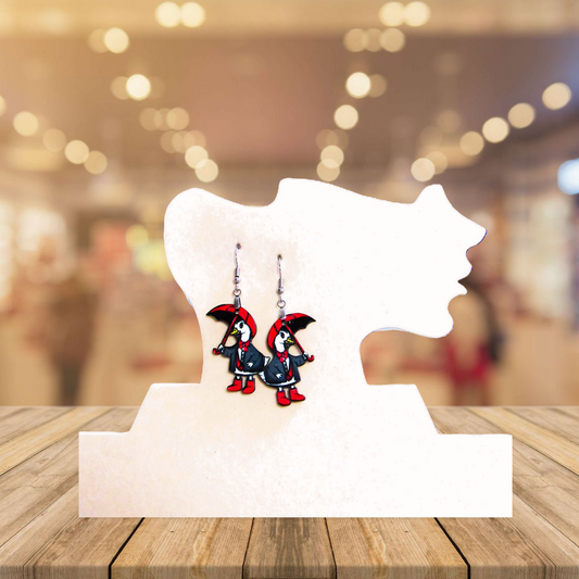 Goose with Umbrella Shaped Sublimated Earrings