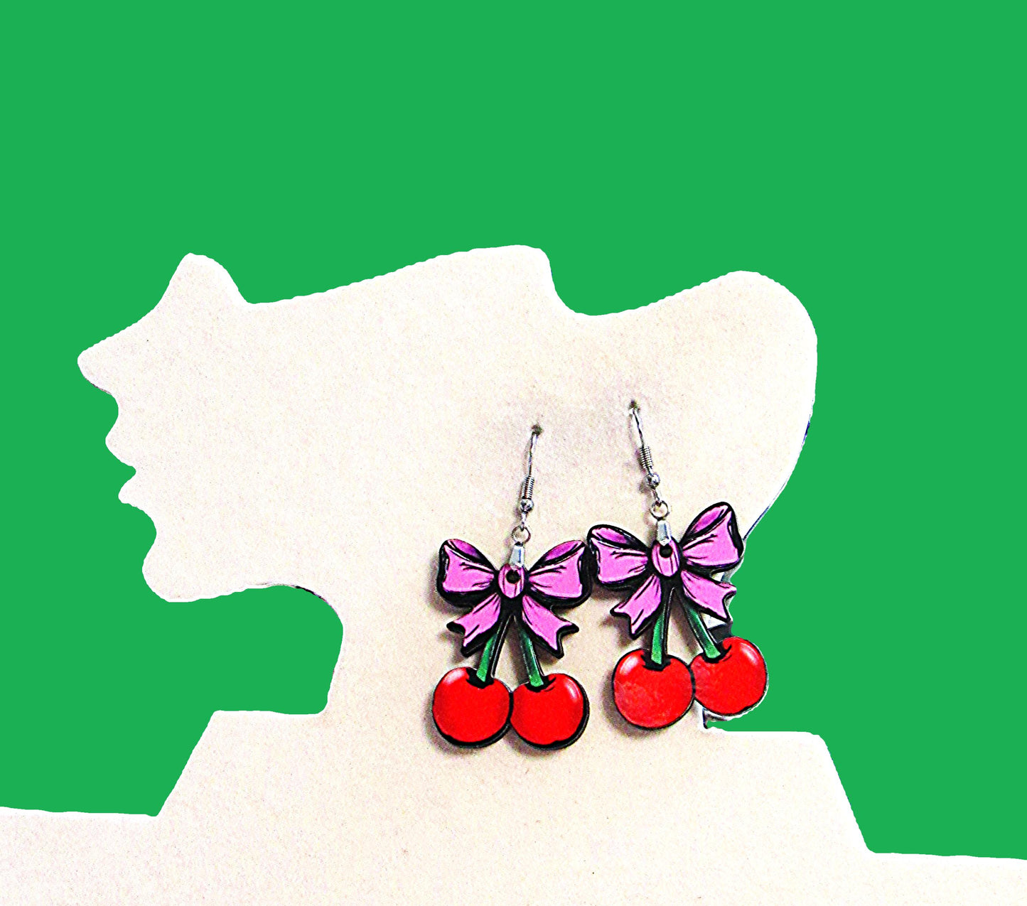 Cherries with Bow Shaped Sublimated Earrings 1.5 inch