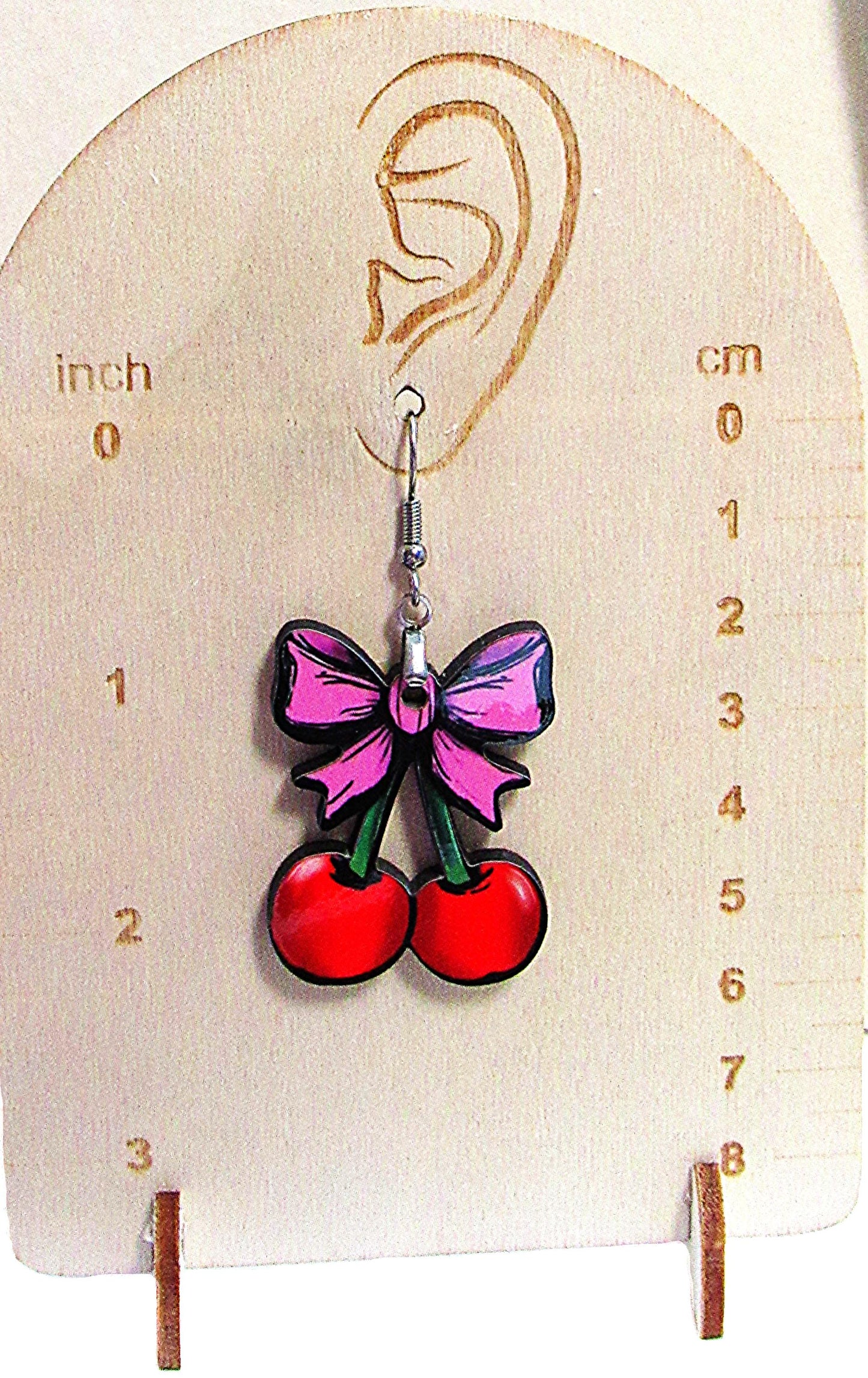 Cherries with Bow Shaped Sublimated Earrings 1.5 inch