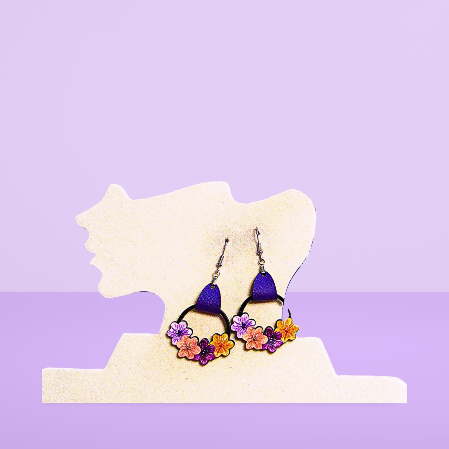 Round Flower Cluster Shaped Sublimated Earrings