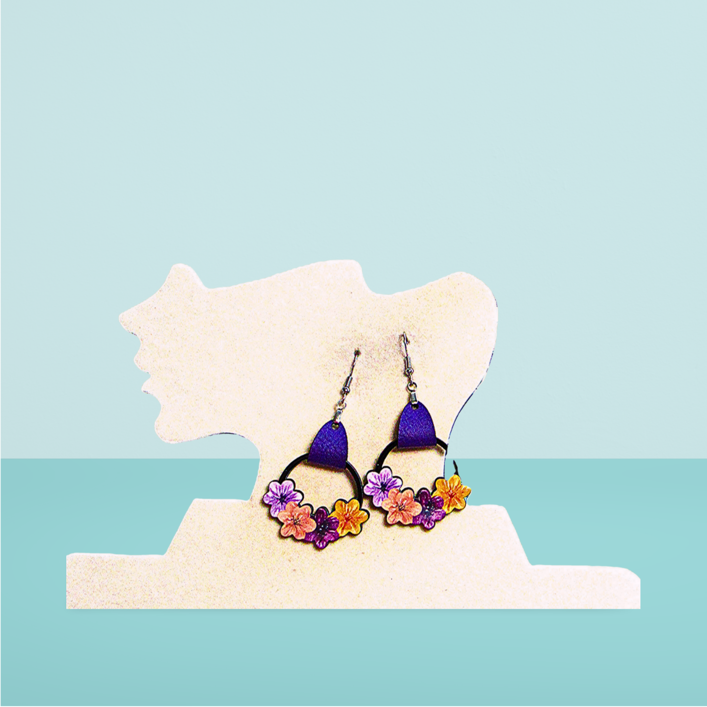 Round Flower Cluster Shaped Sublimated Earrings