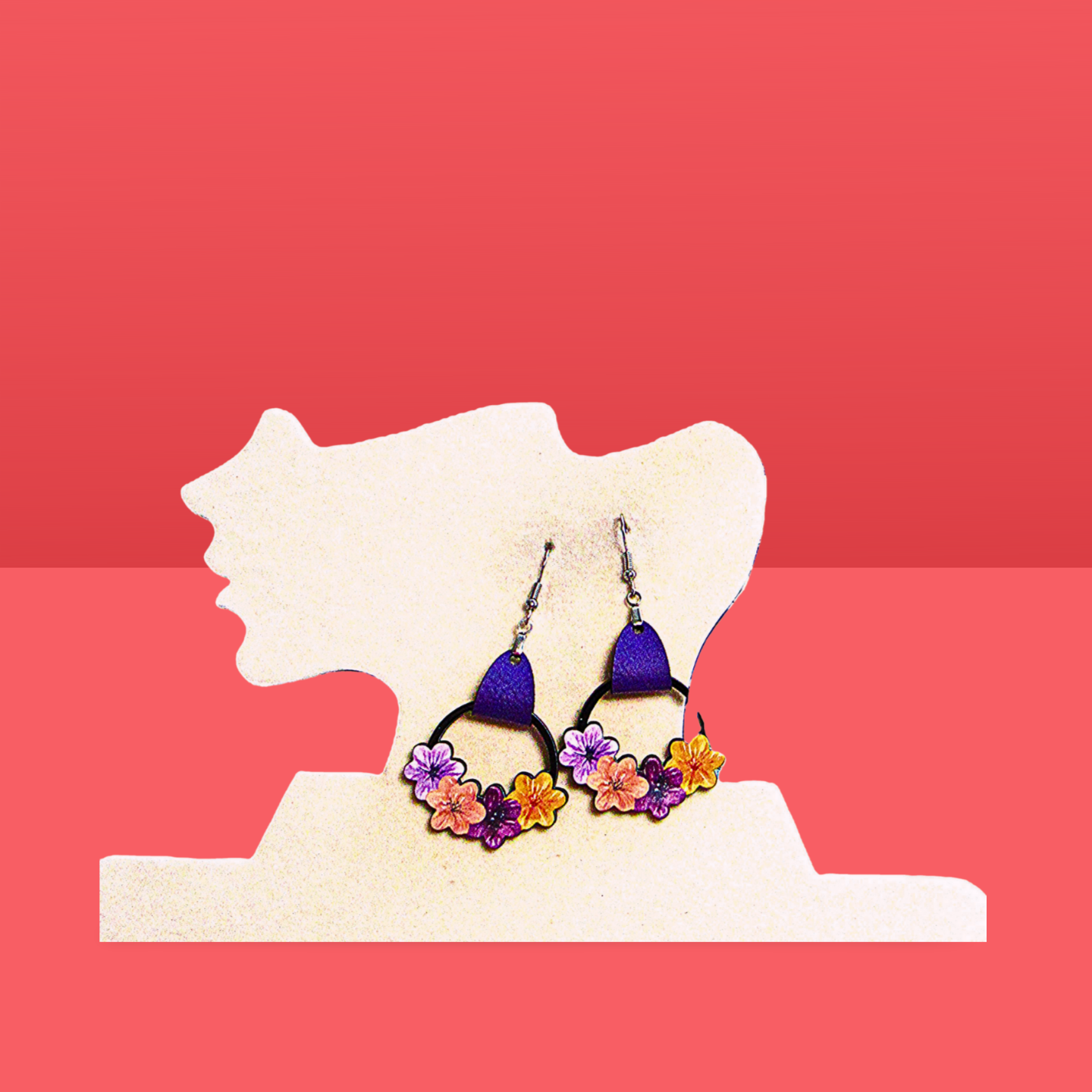 Round Flower Cluster Shaped Sublimated Earrings