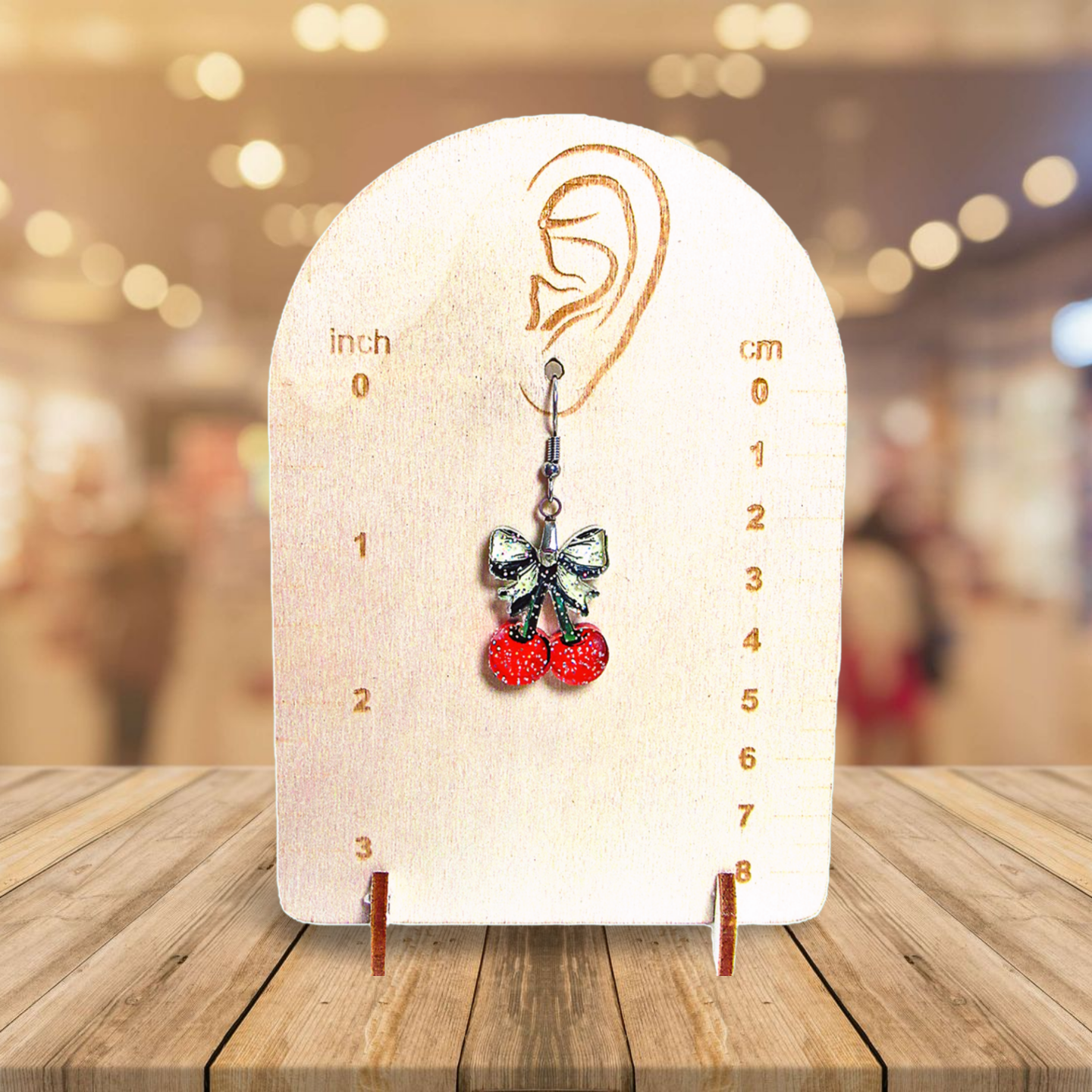 Glitter Acrylic Cherries with Bow Shaped Sublimated Earrings 1 inch