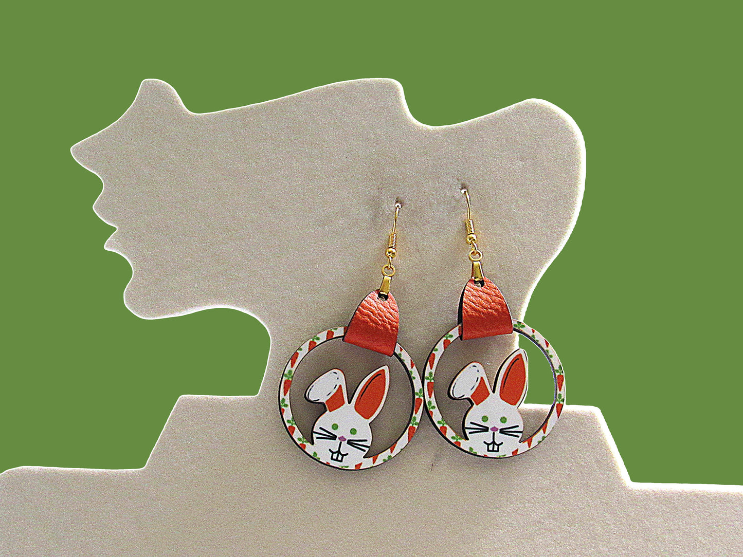 Faux Leather Bunny Round Shaped Sublimated Earrings