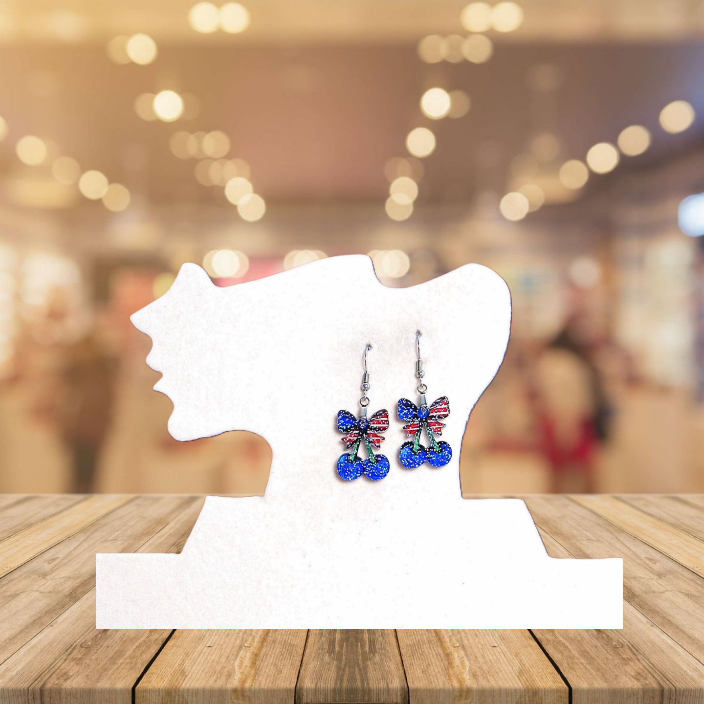 Glitter Acrylic Cherries with Bow Shaped Sublimated Earrings 1 inch