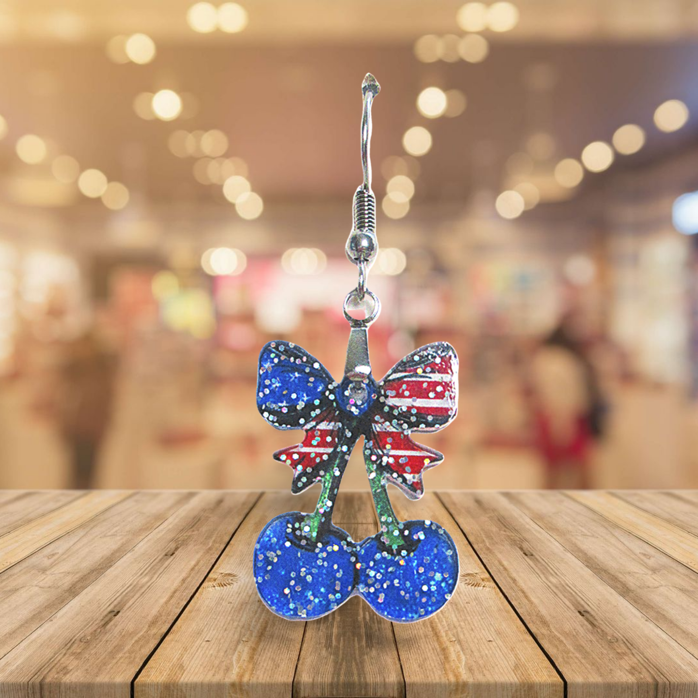 Glitter Acrylic Cherries with Bow Shaped Sublimated Earrings 1 inch