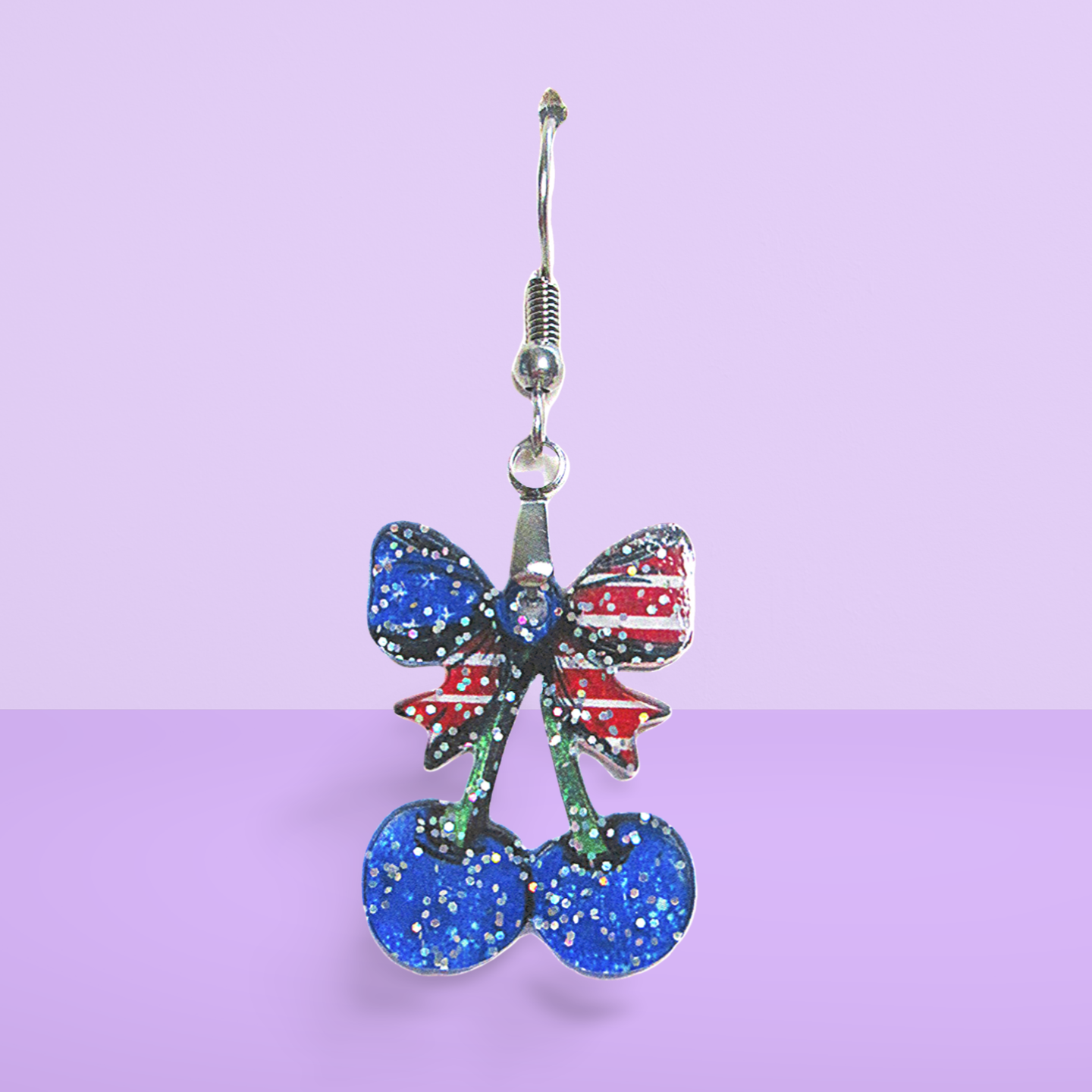 Glitter Acrylic Cherries with Bow Shaped Sublimated Earrings 1 inch