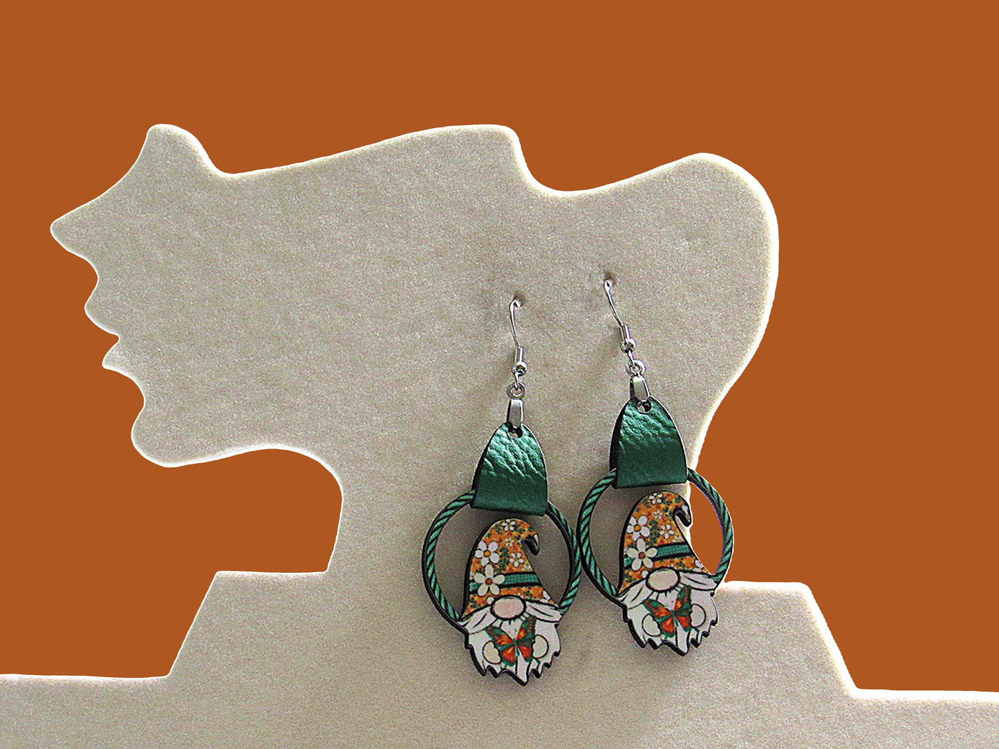Faux Leather and MDF Gnome Sublimated Earrings