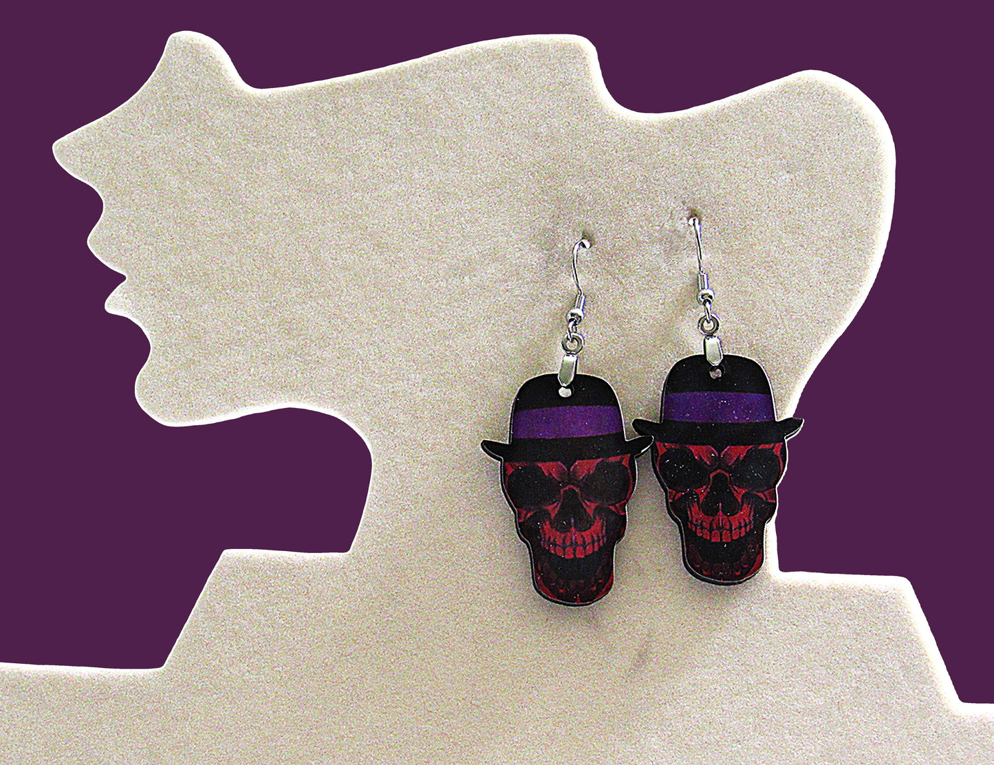 Skull with Hat Shaped Sublimated Earrings 1.5 inch