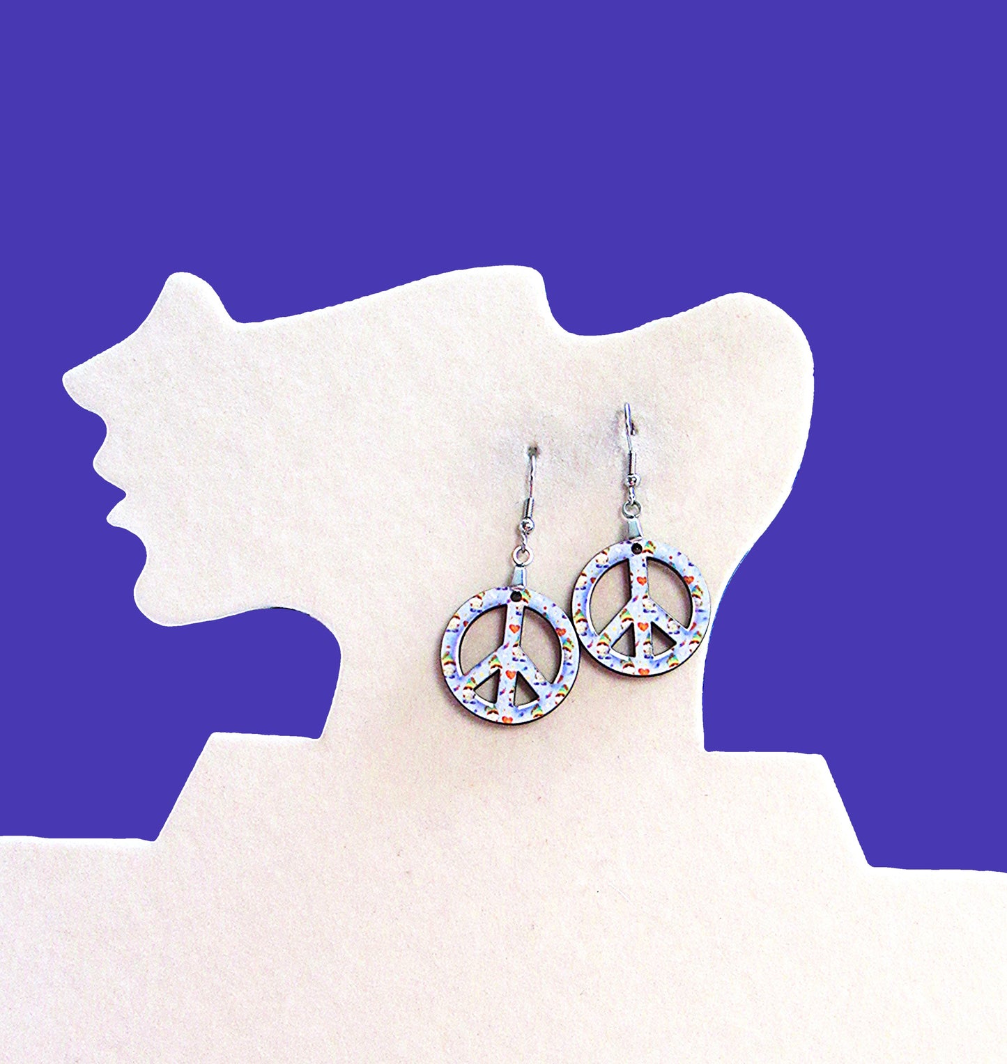 Peace Sign Shaped Sublimated Earrings 1 inch